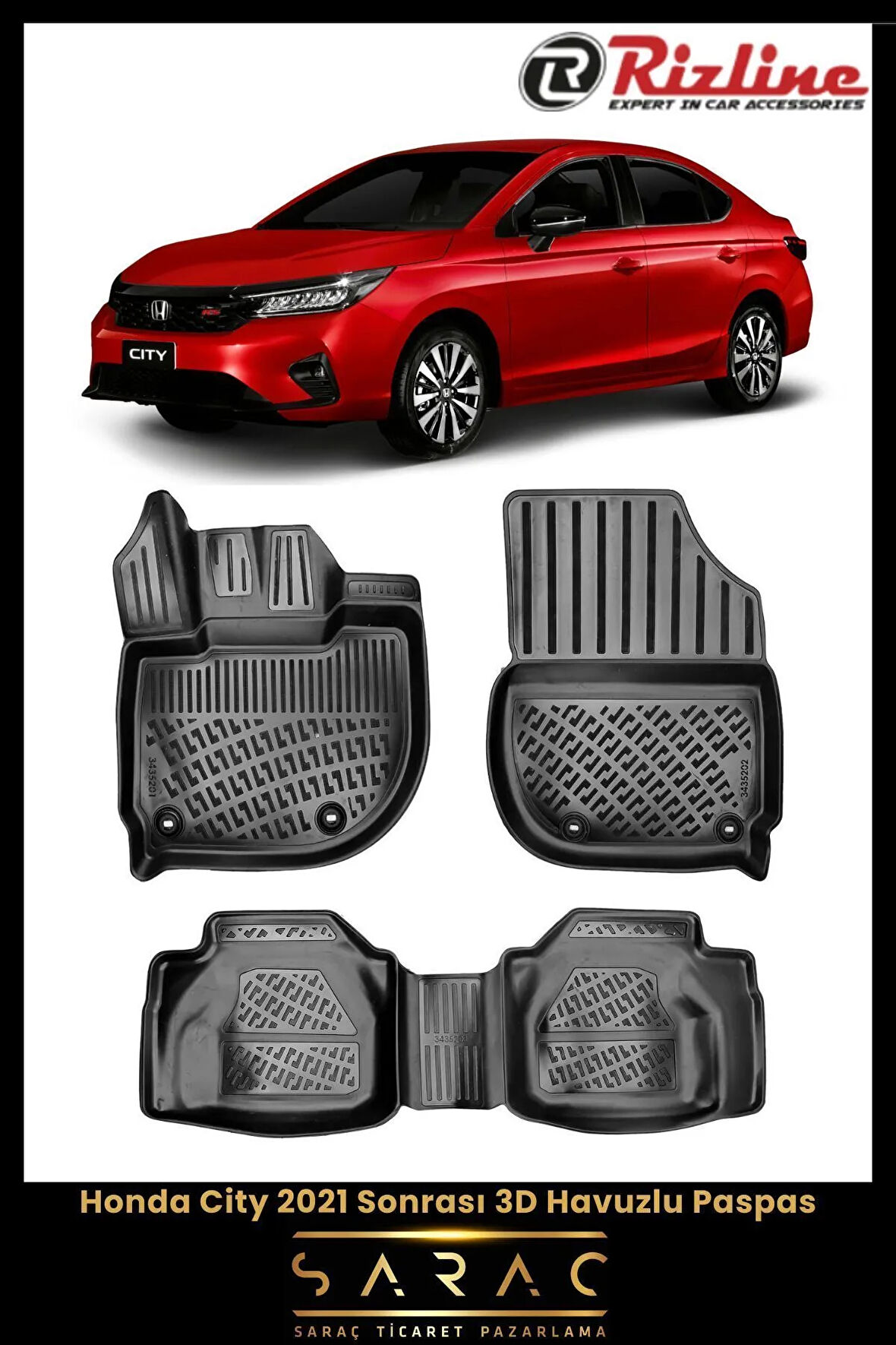 Rizline Honda City 2022 Model 3D Havuzlu Paspas