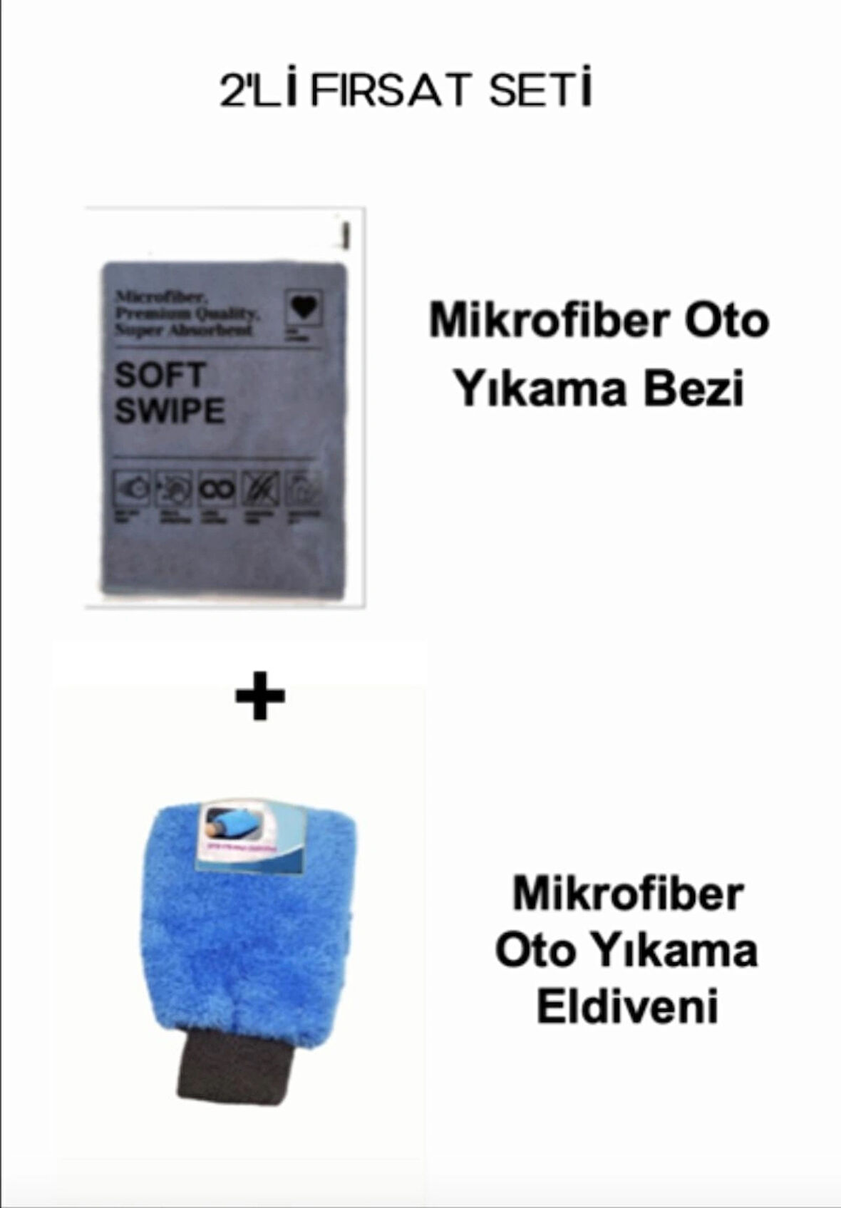 2'li Mikrofiber Oto Cam Yıkama Bezi & Eldiveni Seti