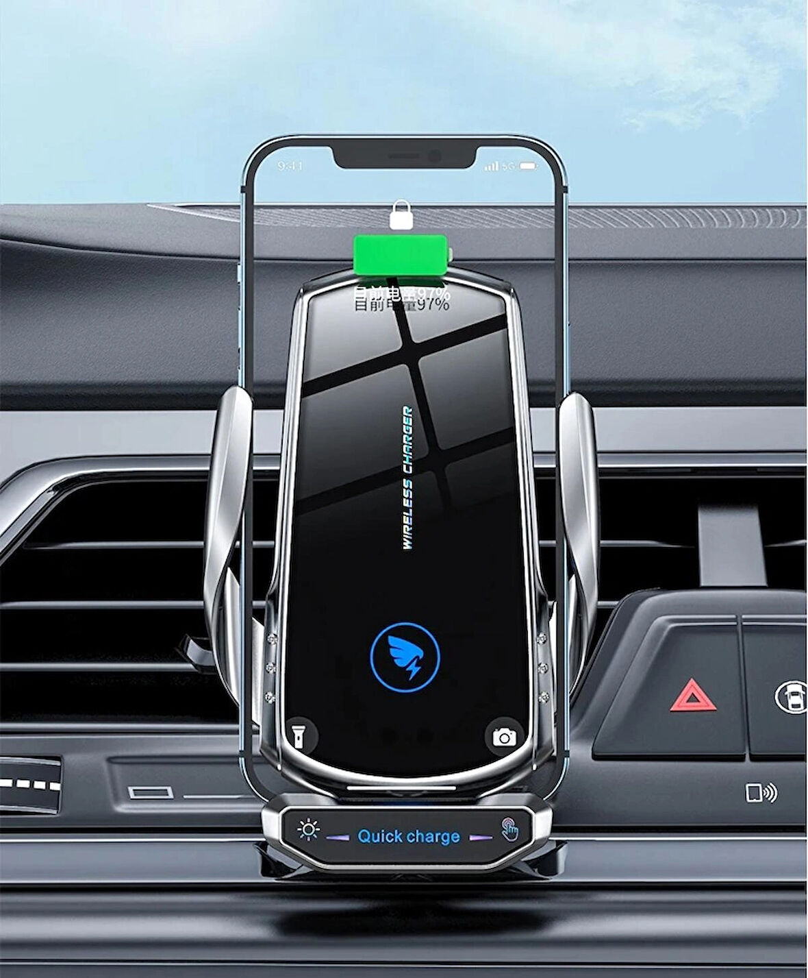 Araç İçi 20W Kablosuz Şarj Telefon Tutucu Sensörlü Led Işıklı Tüm Modellere Uyumlu