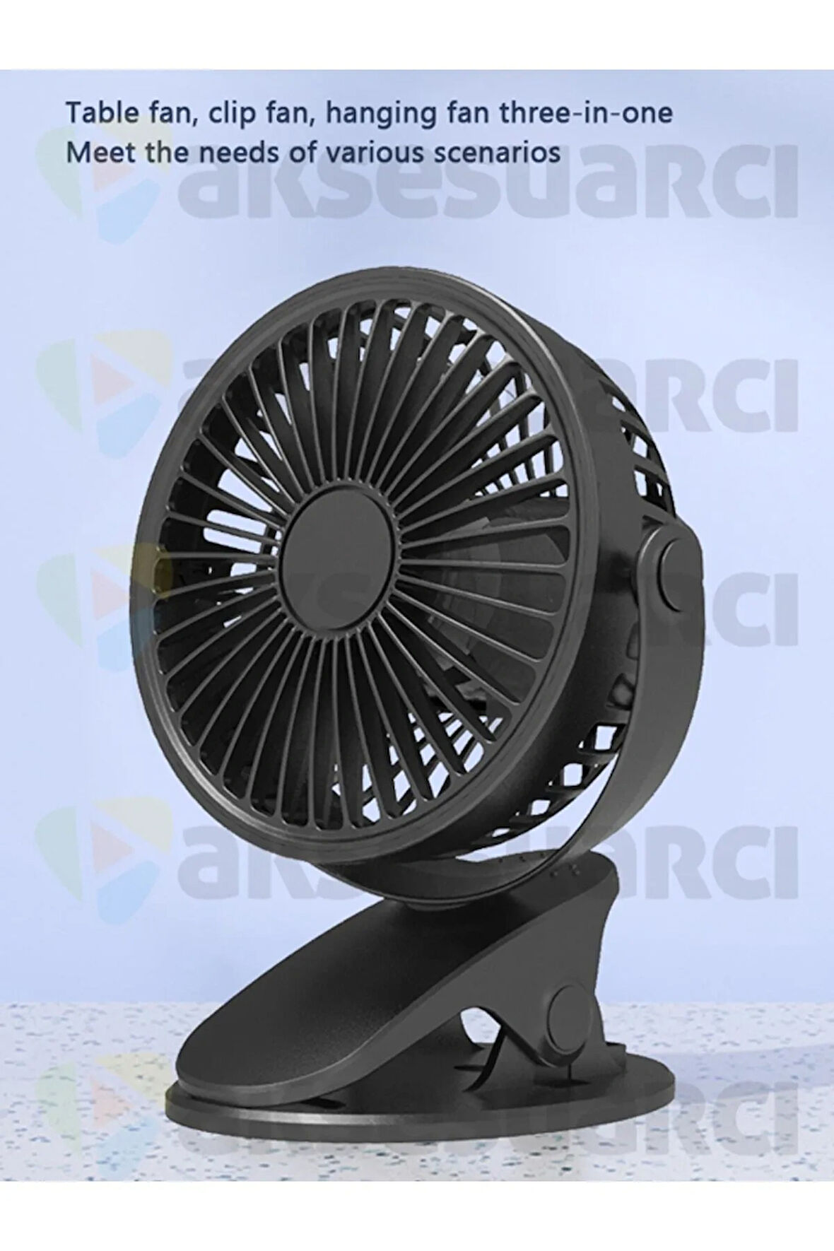 Sıkıştırmalı Şarj Edilebilir 3 Kademe Taşınabilir Kıskaçlı Mini Fan Sessiz Vantilatör Soğutma