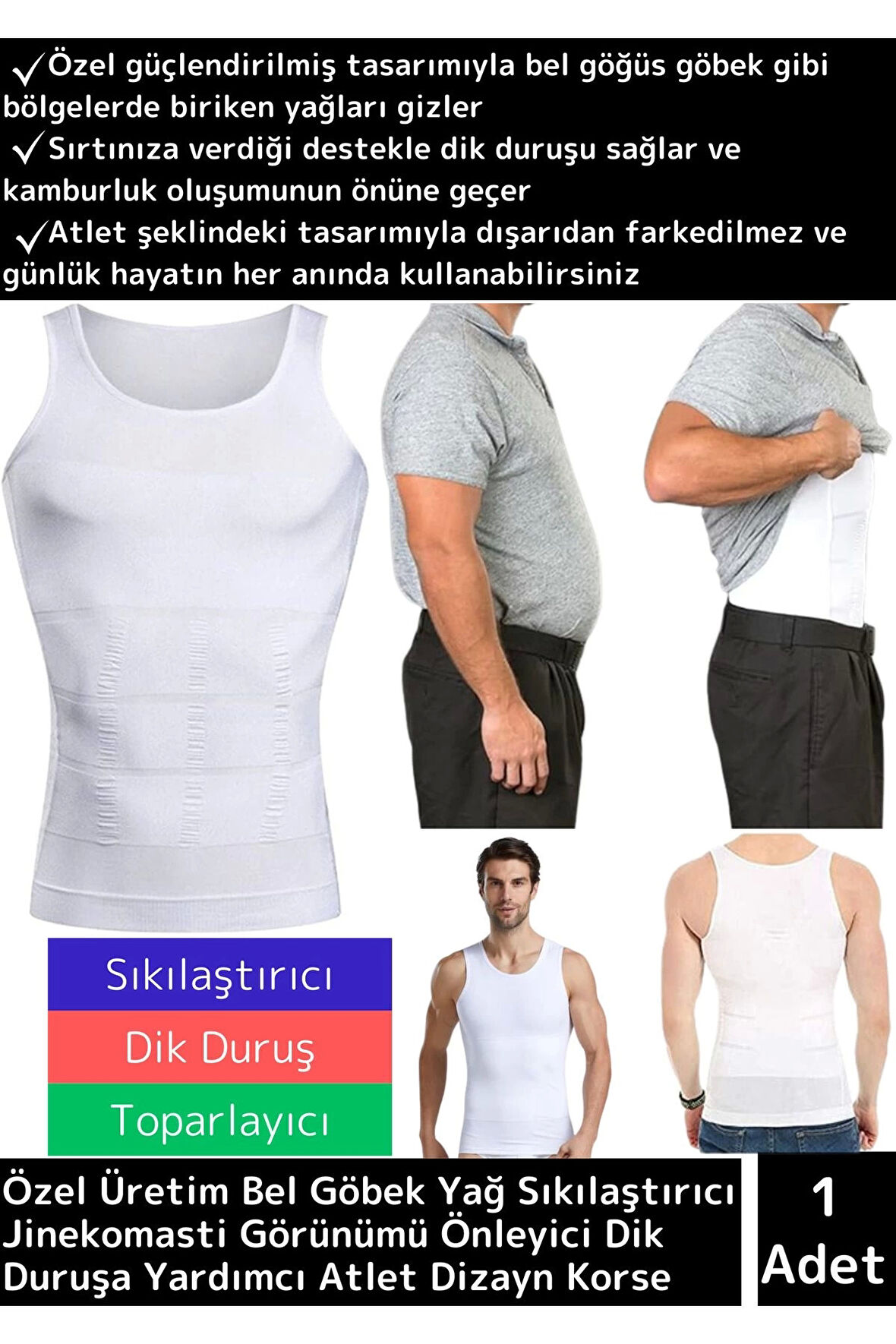 Premium Göbek Bel Göğüs Toparlayıcı Jinekomasti Görünümü Engelleyici Erkek Extra Sıkılaştırıcı Korse