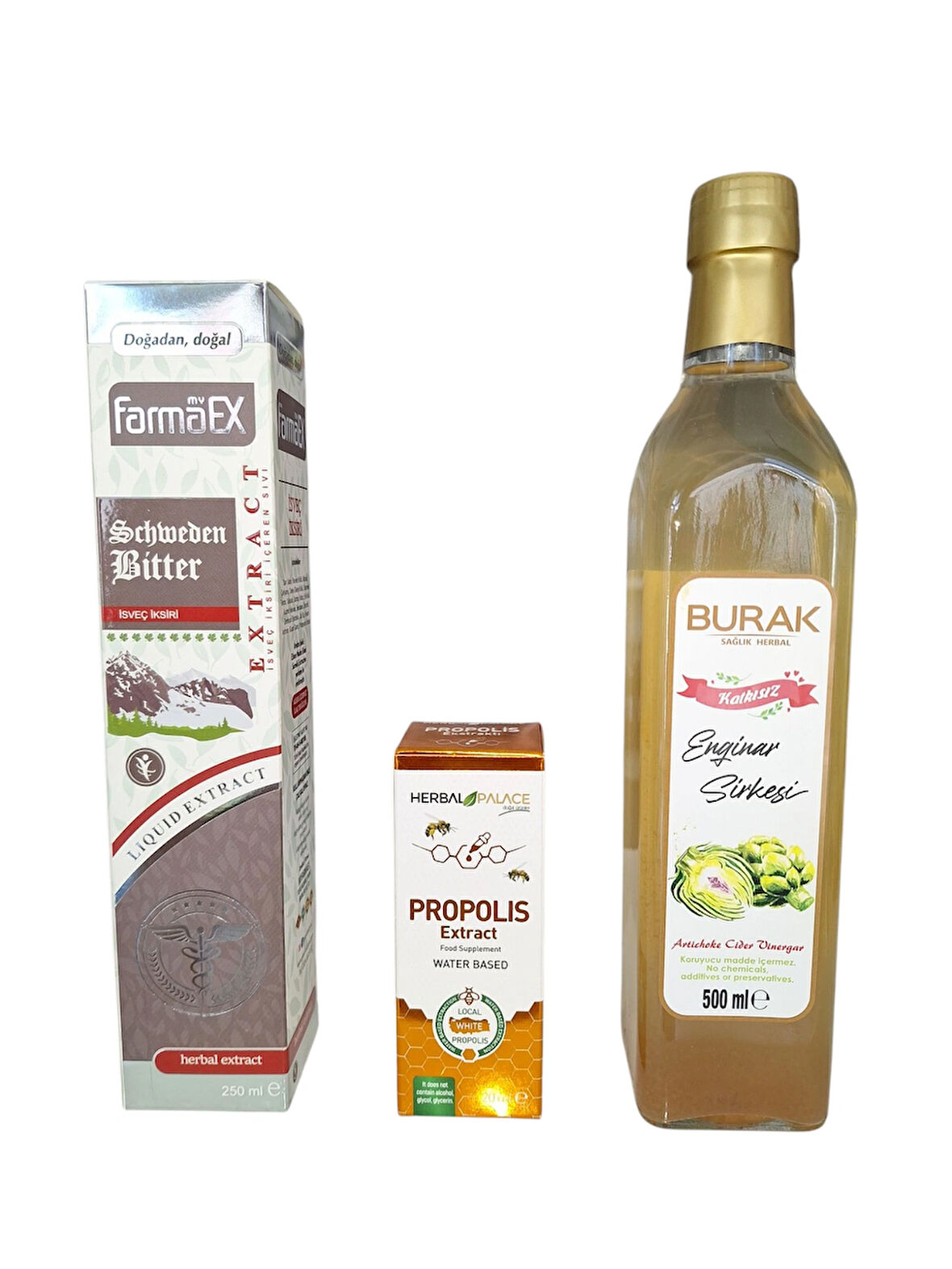 İsveç şurubu 250 ml + sıvı propolis 20 ml +enginar sirkesi 500 ml doğal takviye ve detoks seti NHRR