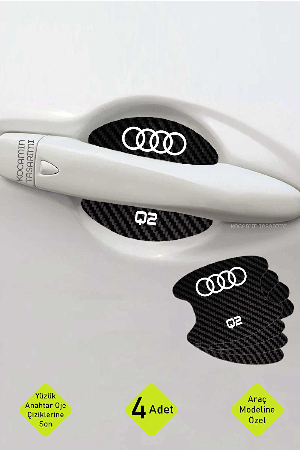 Karbon Desenli Audi Q2 Kapı İçi Kolları Çizilmelere Karşı Özel Koruma Folyo Seti Q2 Yazılı