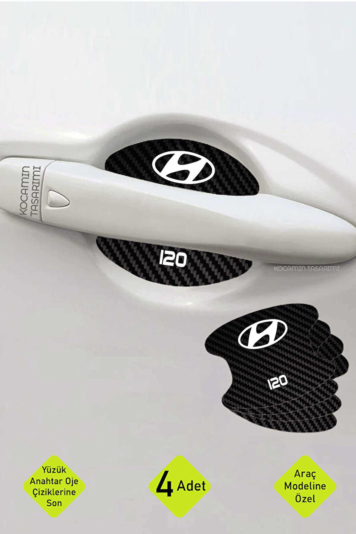 Hyundai i20 Karbon Desenli Kapı İç Kısmı Çizik Koruma Folyo Seti - 4 Parça i20 Yazılı