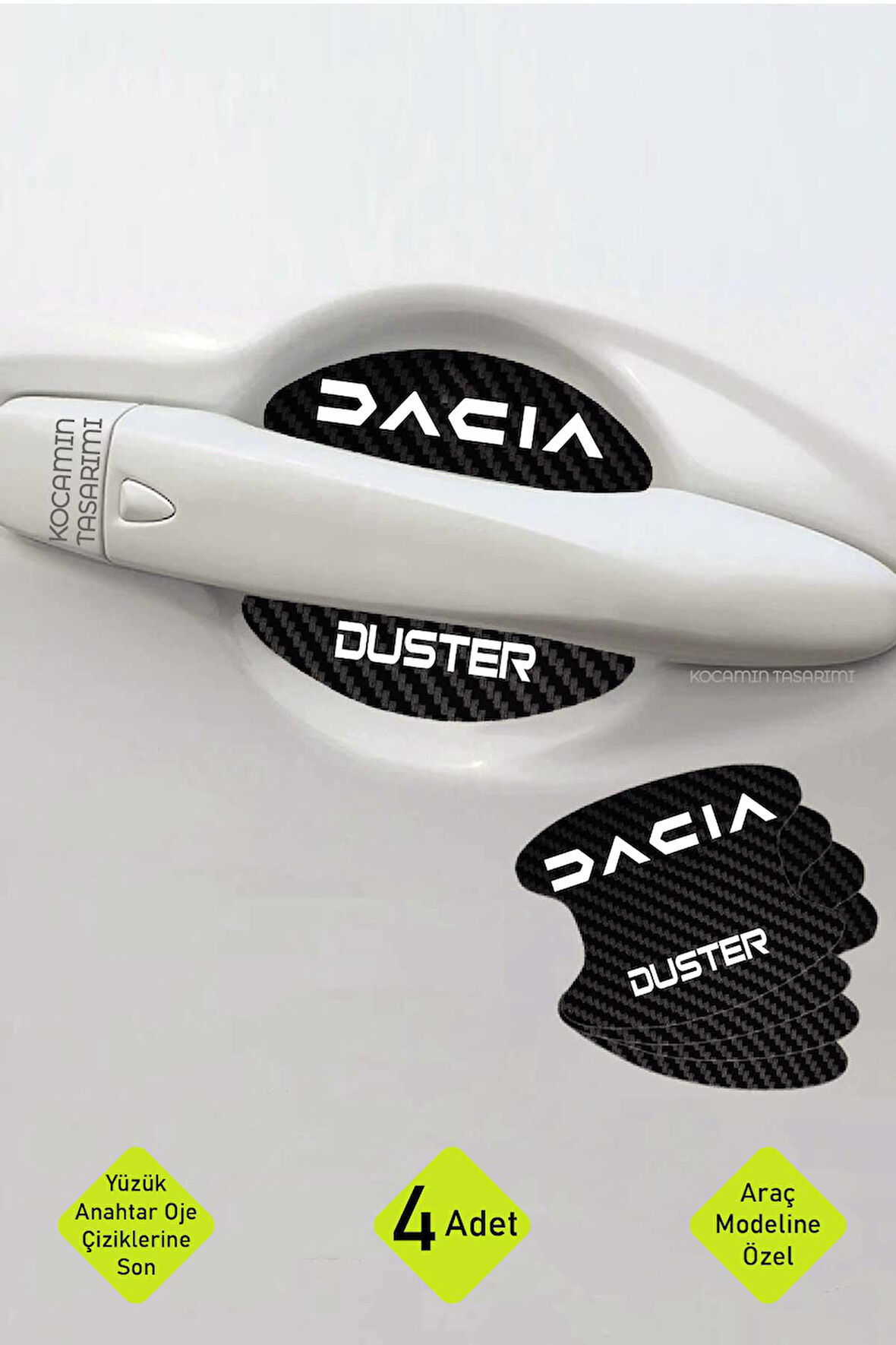 Dacia Duster Kapı İçi Çukur Bölgeleri İçin Karbon Desenli Çizik Koruma Folyo Takımı Duster Yazılı
