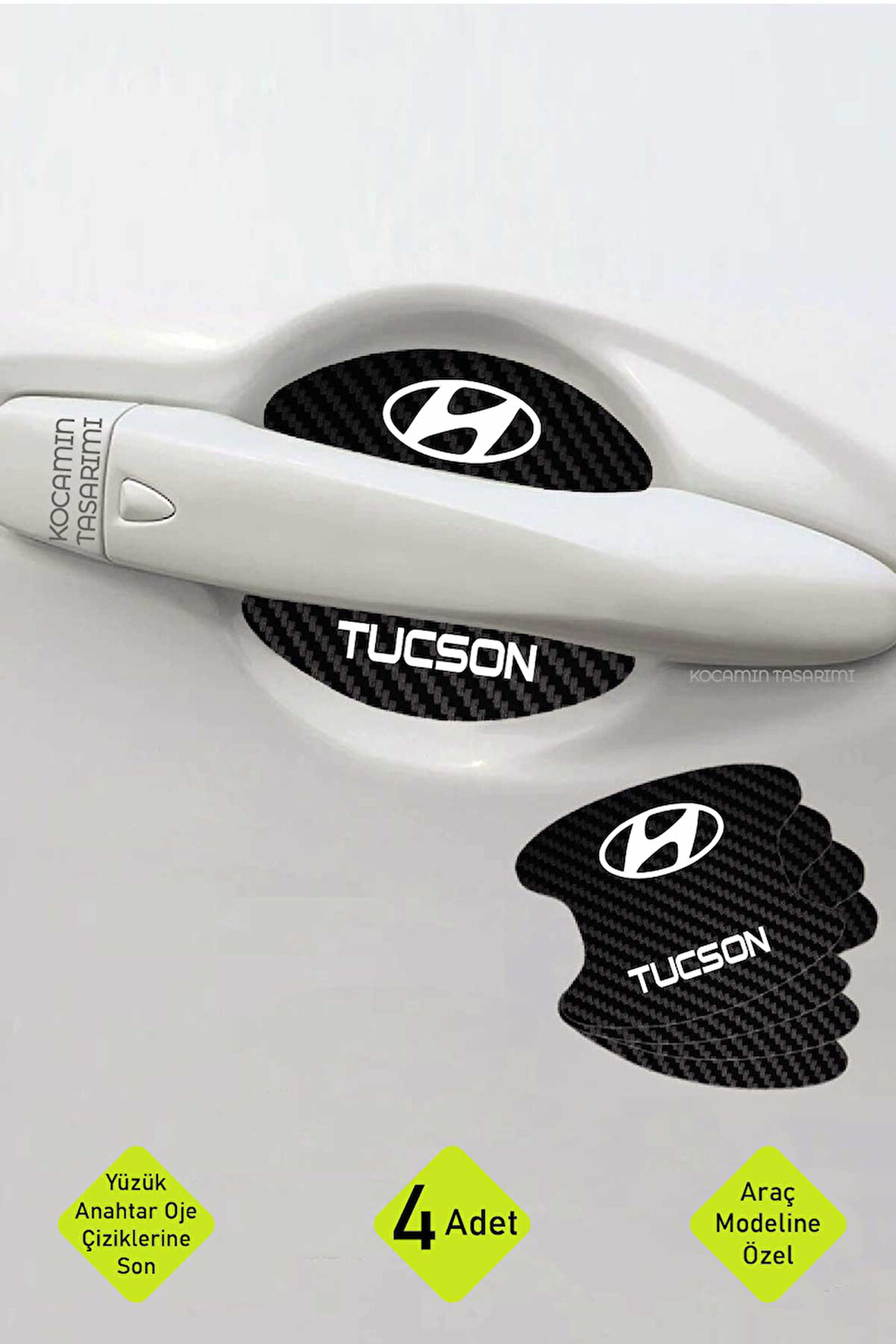 Hyundai Tucson Kapı İçi Çukur Bölgeleri İçin Karbon Desenli Çizik Koruma Folyo Takımı Tucson Yazılı