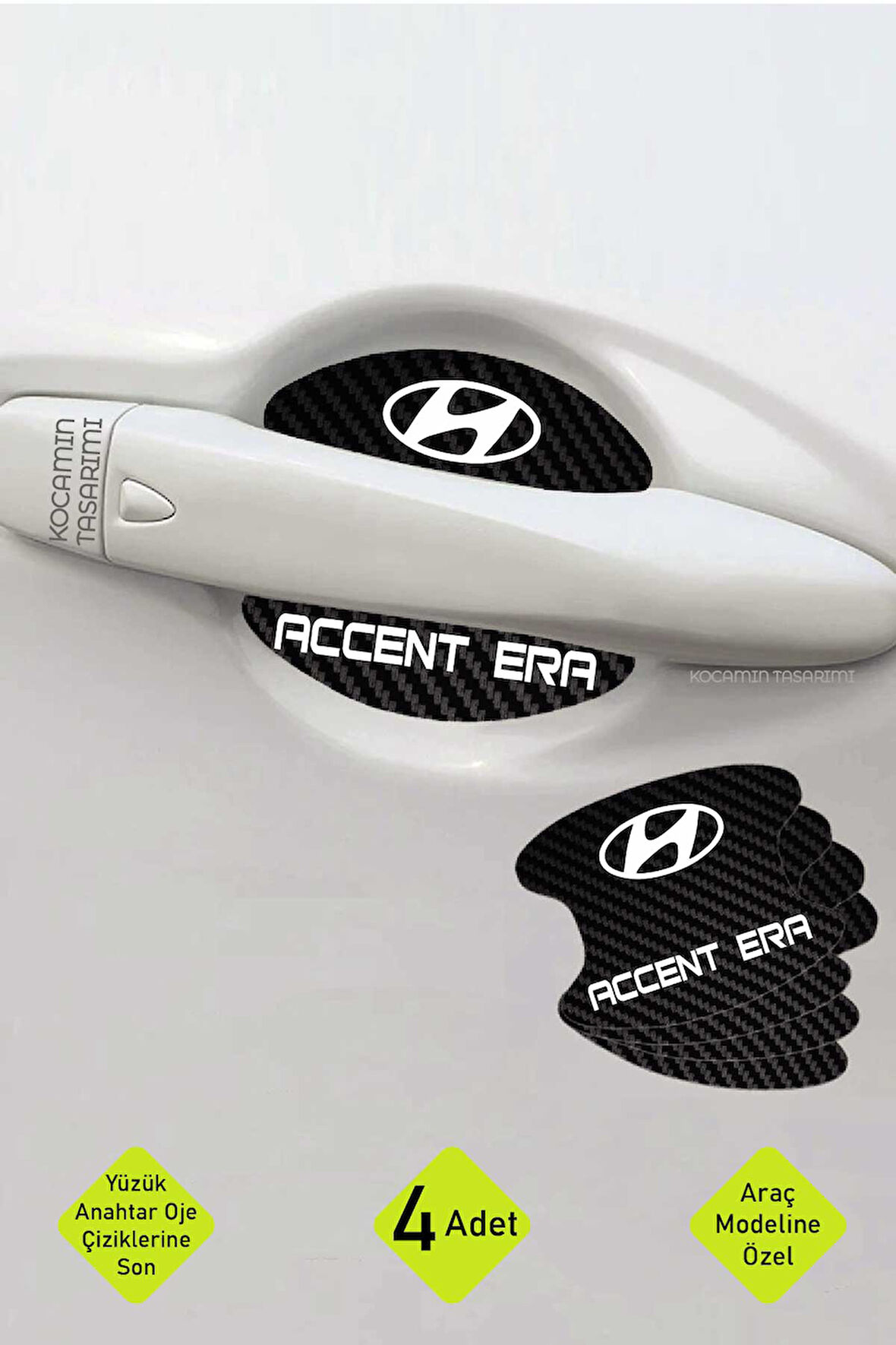Hyundai Accent Era Kapı İçi Çukur Bölgeleri İçin Karbon Desenli Çizik Koruma Folyo Takımı Accent Era Yazılı