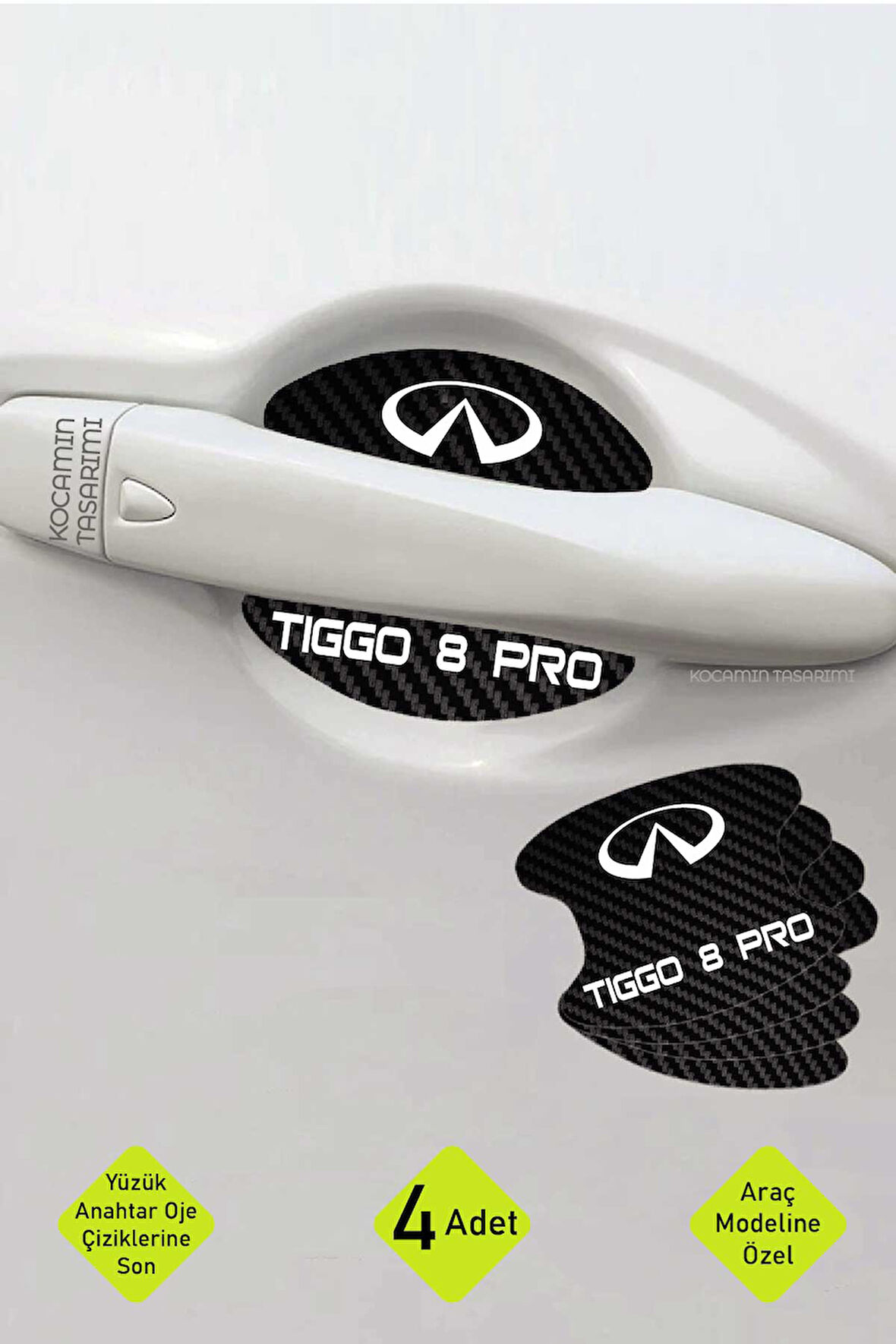 Karbon Desenli Chery Tiggo 8 Pro Kapı İçi Kolları Çizilmelere Karşı Özel Koruma Folyo Seti Tiggo 8 Pro Yazılı