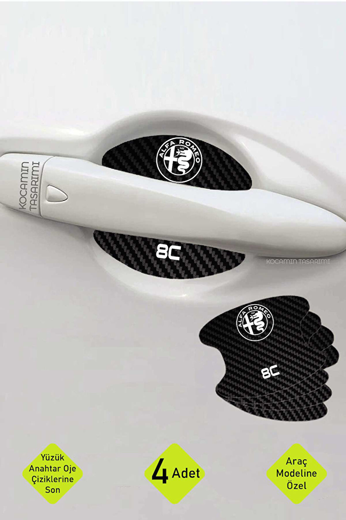 Alfa Romeo 8C Modeline Özel 4 Parçalı Karbon Çizik Koruyucu Kapı İçi Folyo Seti 8C Yazılı