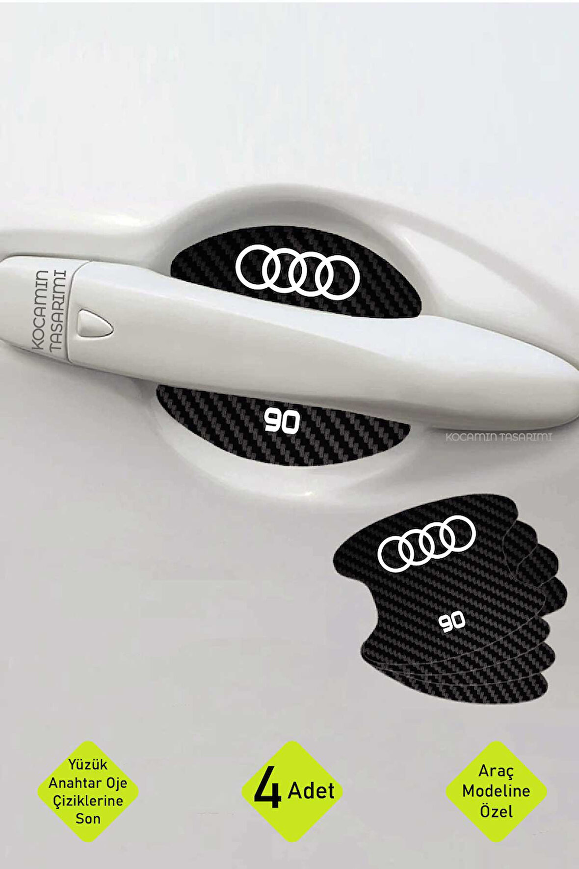 Audi 90 Karbon Desenli Kapı İç Kısmı Çizik Koruma Folyo Seti - 4 Parça 90 Yazılı