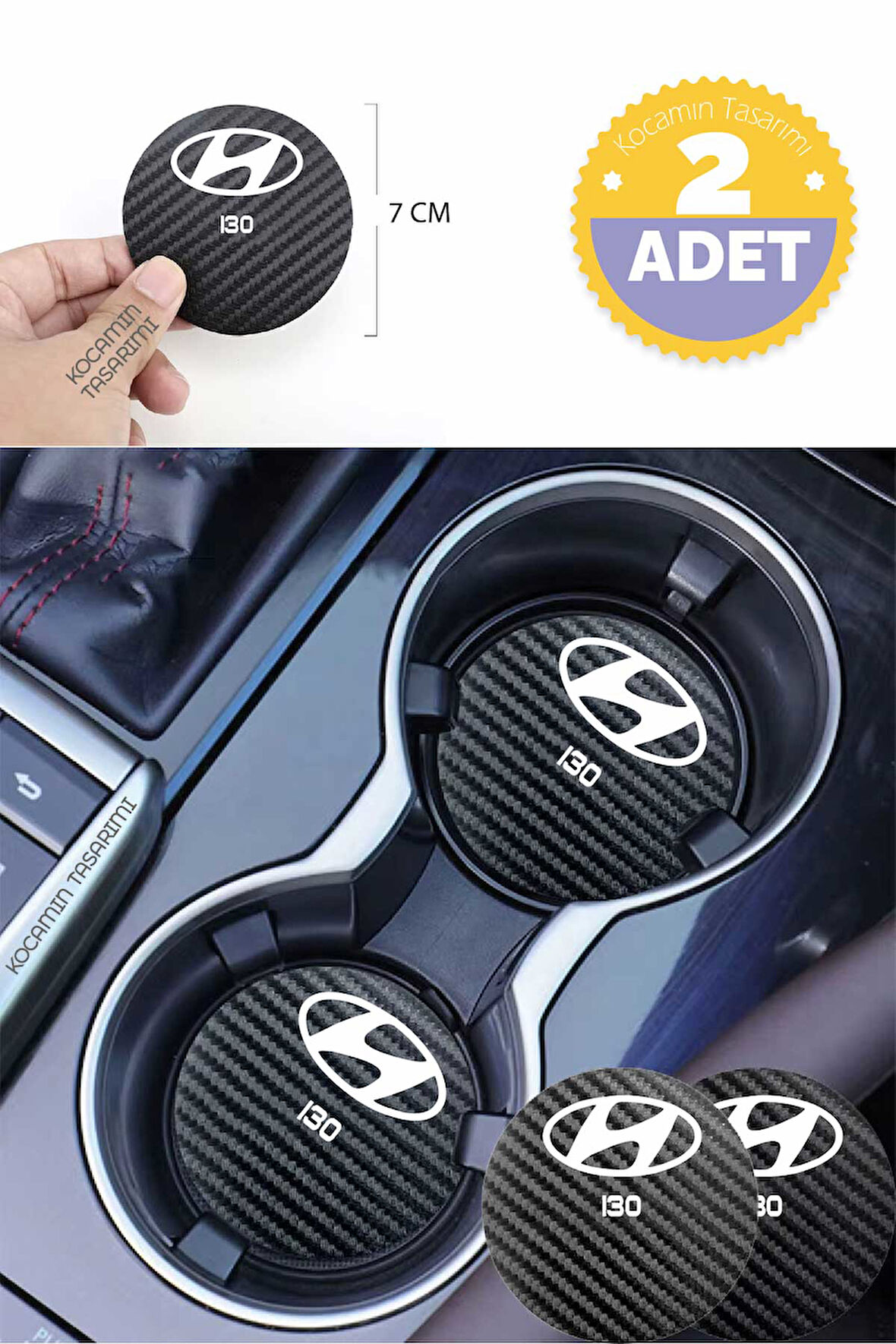 Karbon Desenli Hyundai i30 Bardak Altlığı Hyundai i30 İç Mekanı İçin Spor 7 cm Tasarımı 2 Adet