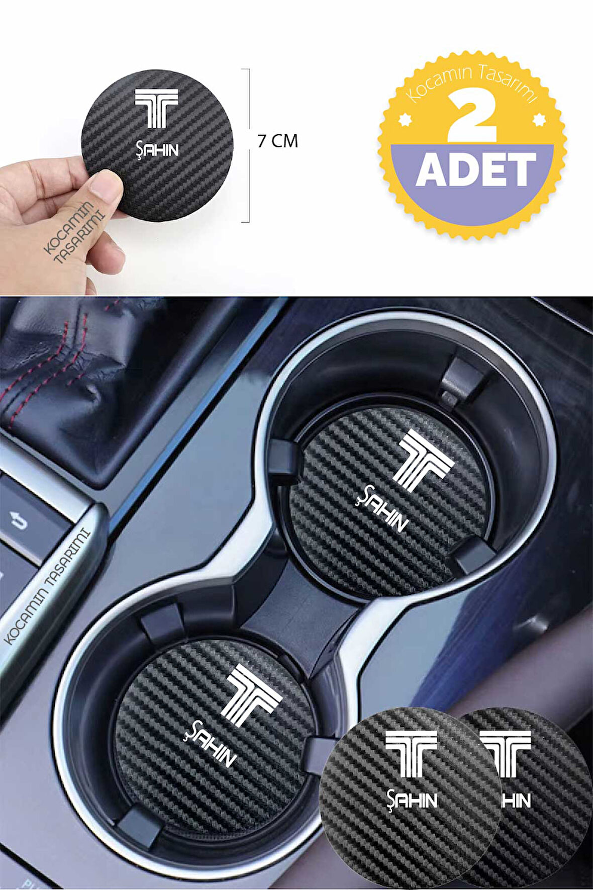 Tofaş Şahin Yazılı Karbon Araç Bardak Altlığı Tofaş Şahin Modeli İçin 7 cm Şık Tasarım 2 Adet