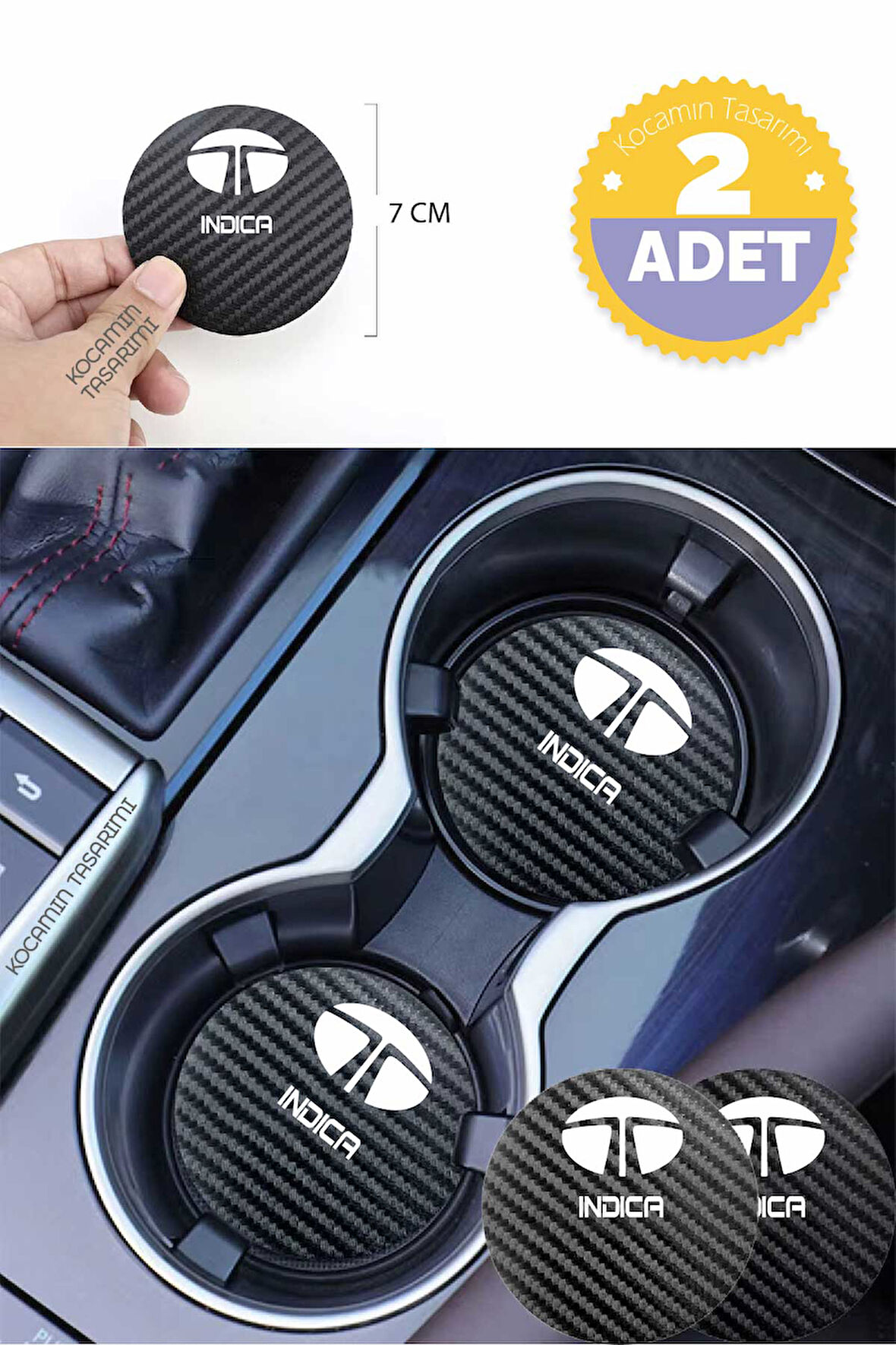 Tata Indica Otomobil İçin Siyah Karbon Bardak Altlığı Tata Indica İçin Dayanıklı ve Şık 7 cm Tasarım 2 Adet