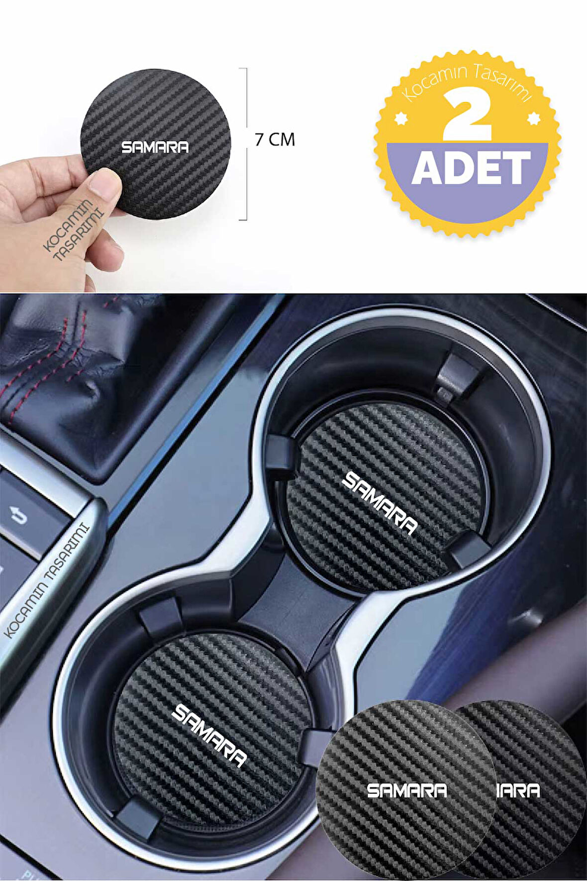 Lada Samara 7 cm Karbon Araç Bardak Altlığı Lada Samara Yazılı Şık ve Dayanıklı Tasarım 2 Adet