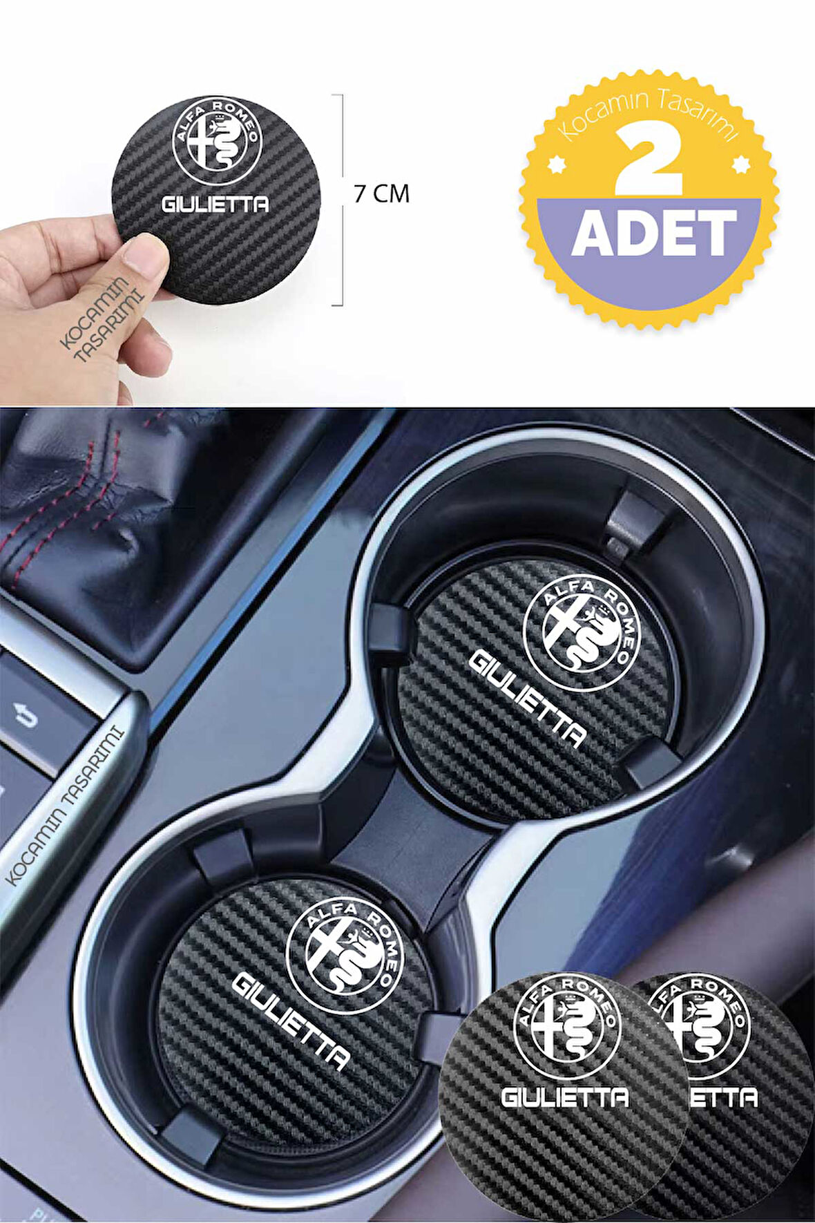 Alfa Romeo Giulietta Otomobil İçin Siyah Karbon Bardak Altlığı Alfa Romeo Giulietta İçin Dayanıklı ve Şık 7 cm Tasarım 2 Adet