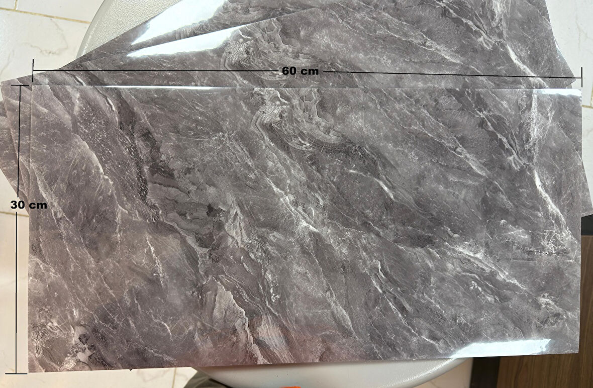 (6 Adet) Kendinden Yapışkanlı Dekoratif Esnek Köpük Beyaz Pvc Mermer Panel 60x30 (0,18 m²)cm Mutfak Banyo WC