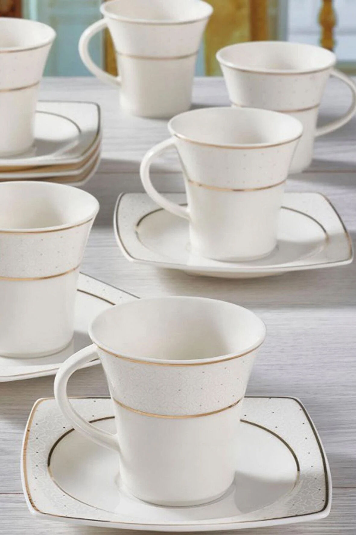 Güral Porselen Carolıne 12 Parça 6 Kişilik Bone Türk Kahvesi Takımı - 5113