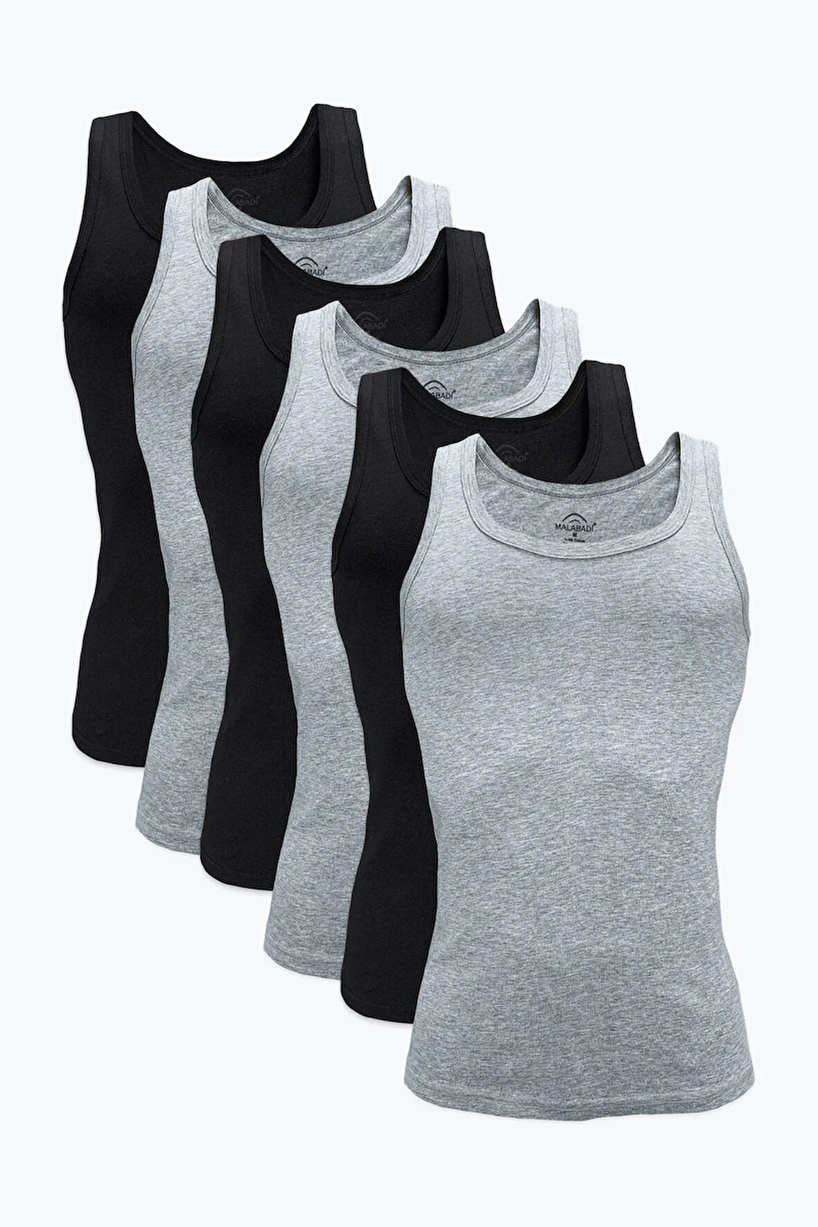 Erkek Siyah Gri 6 Lı Paket %100 Pamuk Ribana Atlet 6m034-e