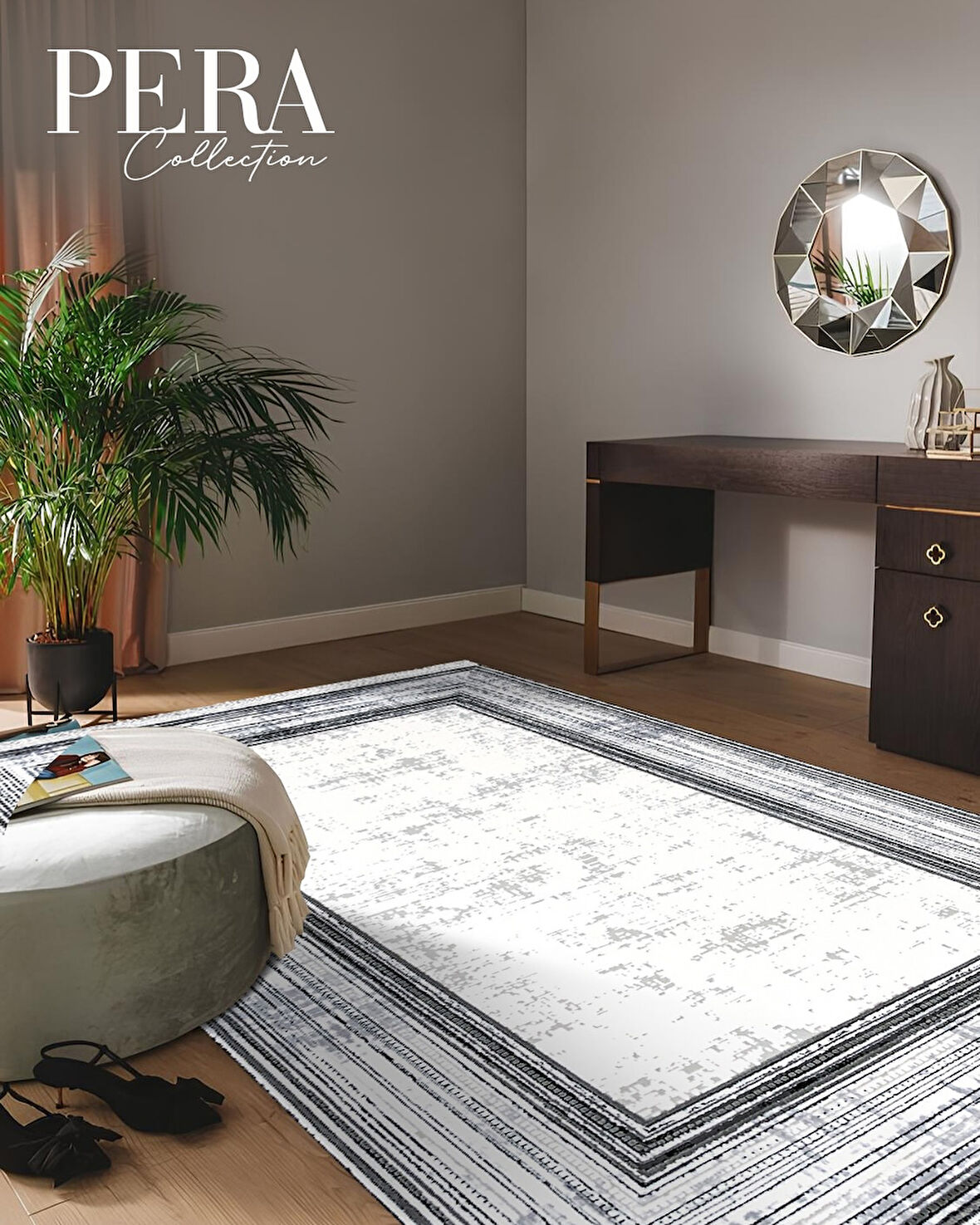 Pera Koleksiyonu %100 Akrilik Dokuma Lüks Saçaklı Halı 4508 Gri