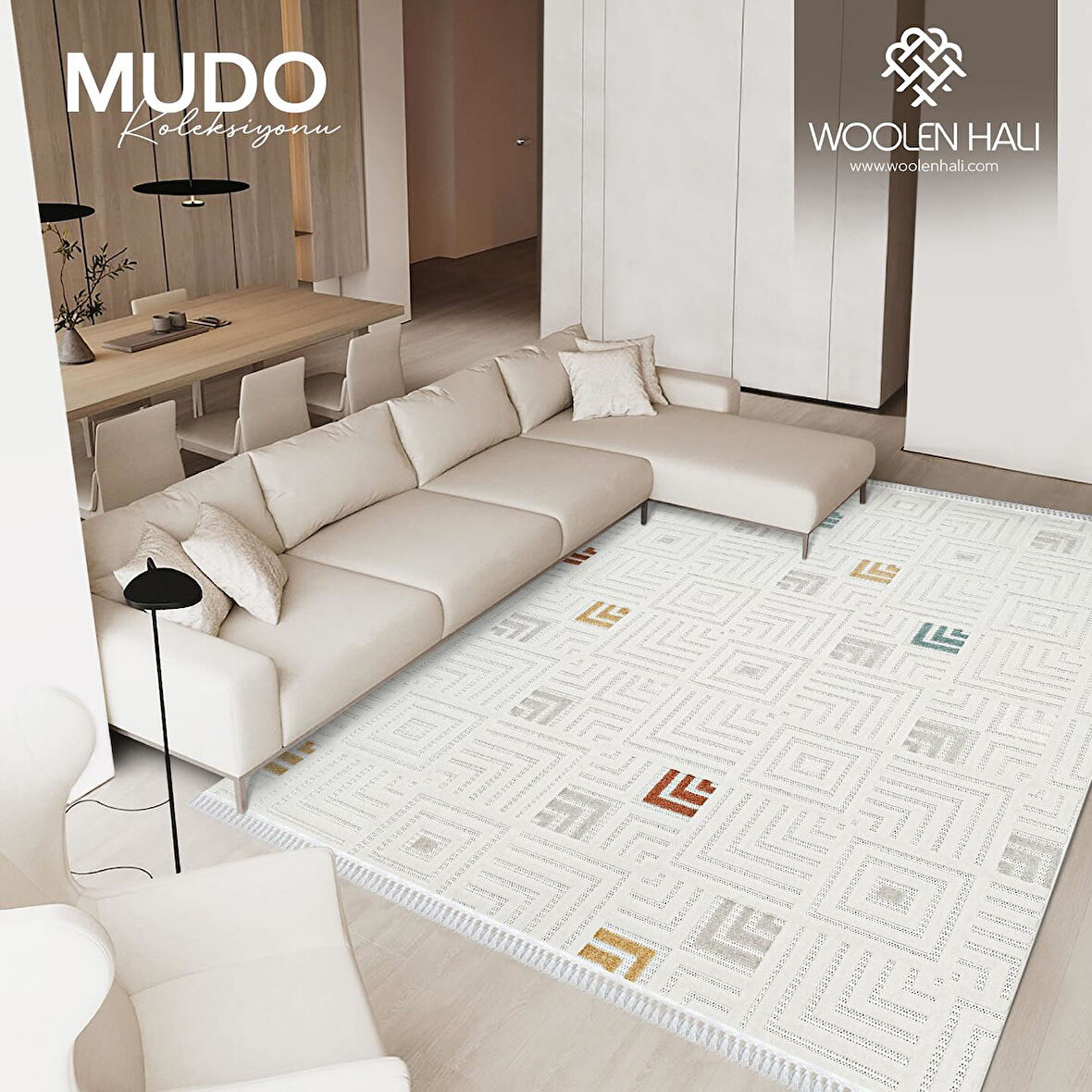 Mudo Koleksiyonu Dekoratif Modern Saçaklı Halı 8754 Multi