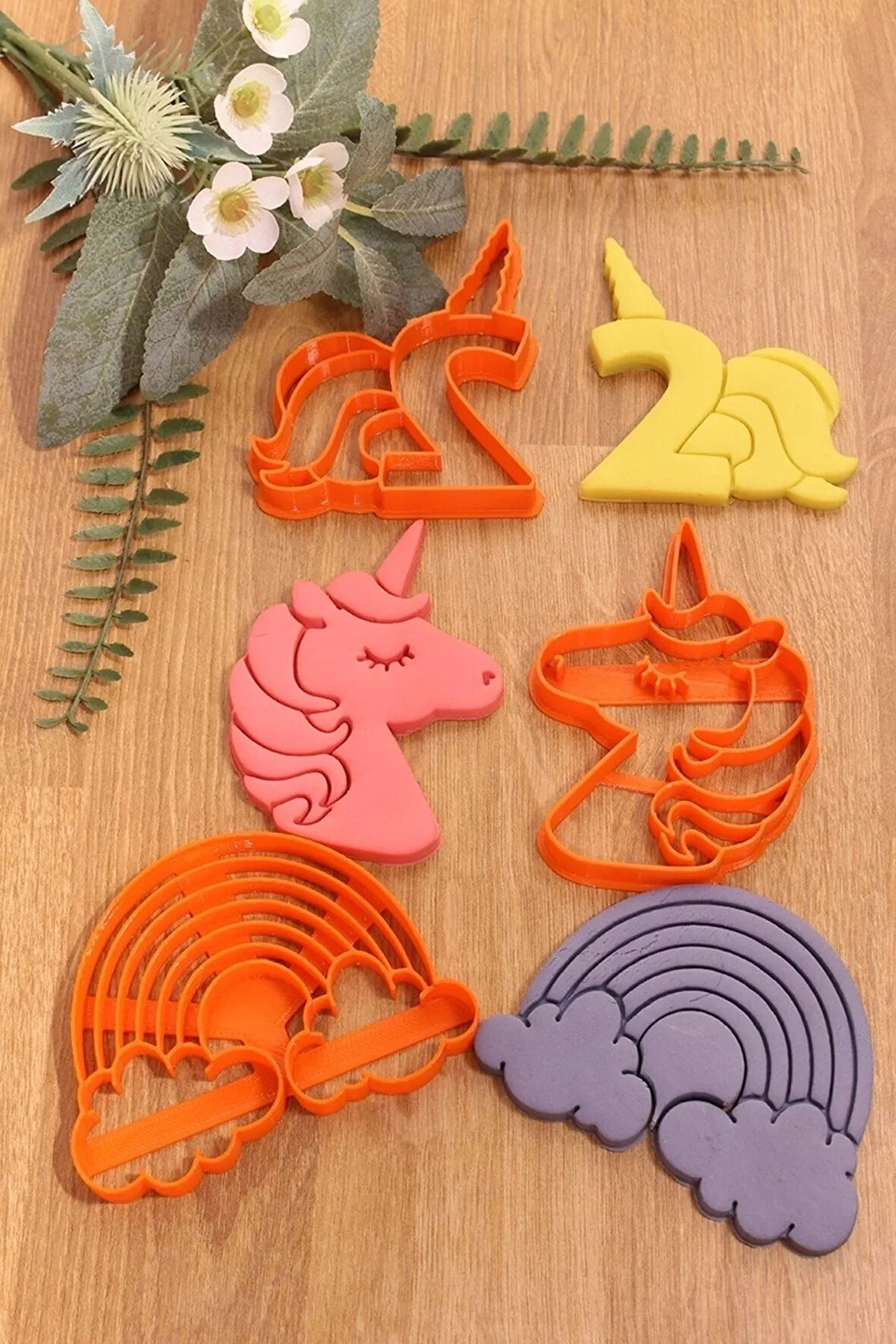 2 Yaş Doğum Günü Rakam Unicorn Gökkuşağı 3lü Set Kurabiye Kalıbı Ve Hamur Şekillendirici