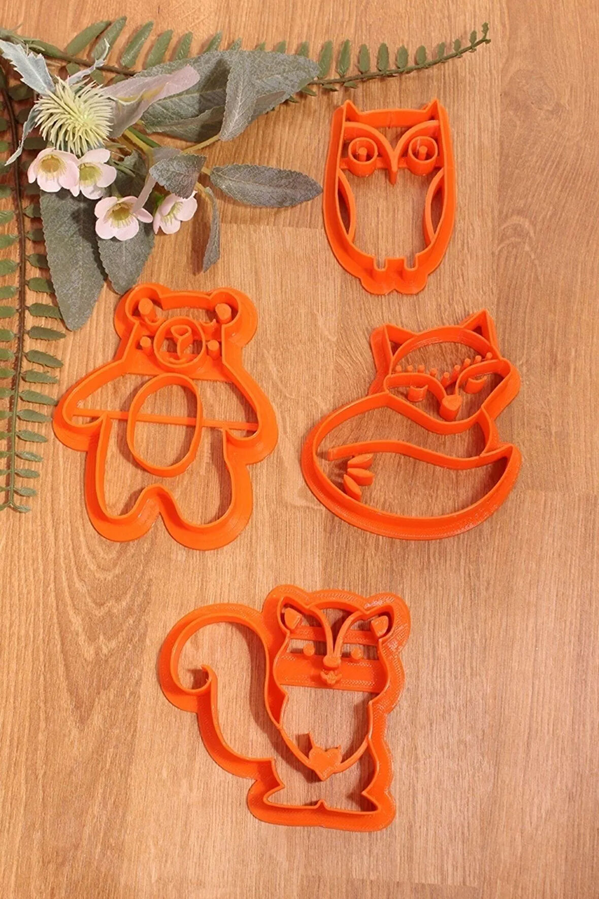 Iskandinav Desenli Tilki Sincap Ayı Baykuş 4'lü Set Kurabiye Kalıbı Ve Hamur Şekillendirici