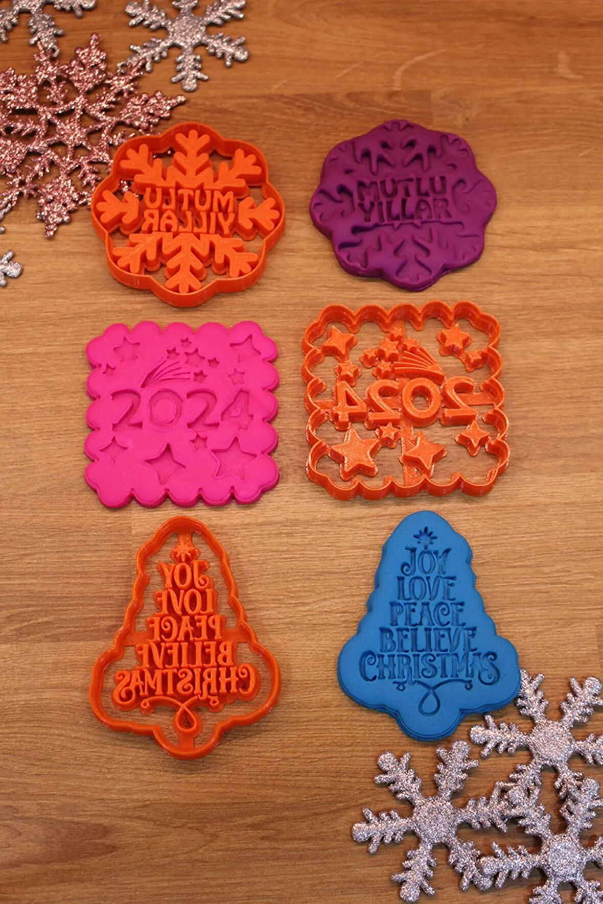 Yılbaşı Yeni Yıl 2024 Mutlu Yıllar Dilek Ağacı 3'lü Set Kurabiye Kalıbı Ve Hamur Şekillendirici