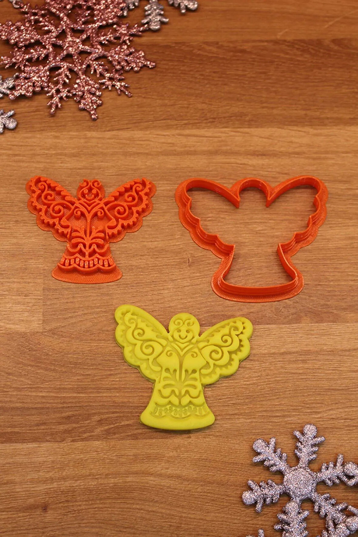 Yılbaşı Yeni Yıl Noel İskandinav Desenli Melek Kurabiye Kalıbı ve Hamur Şekillendirici