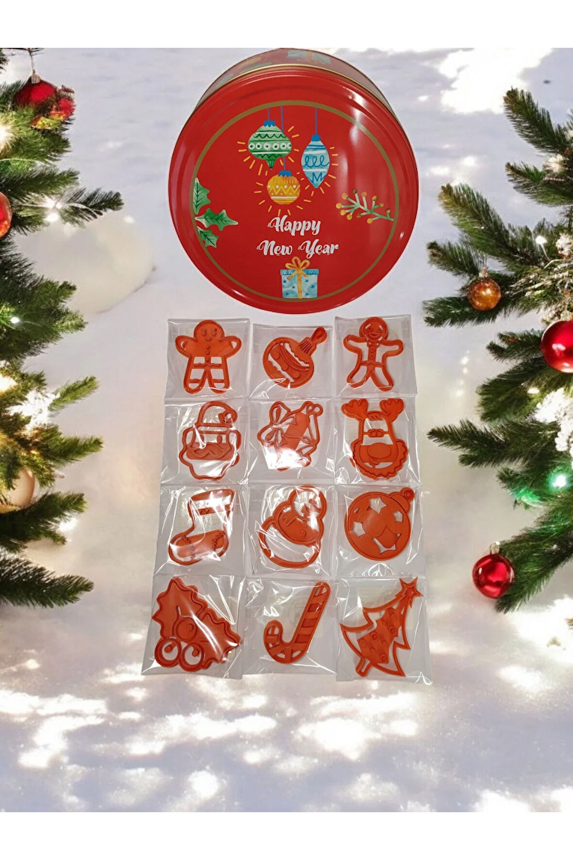 Yılbaşı Yeni Yıl 12'li Set Kurabiye Kurabiye Kalıbı Ve Kurabiye Kutusu