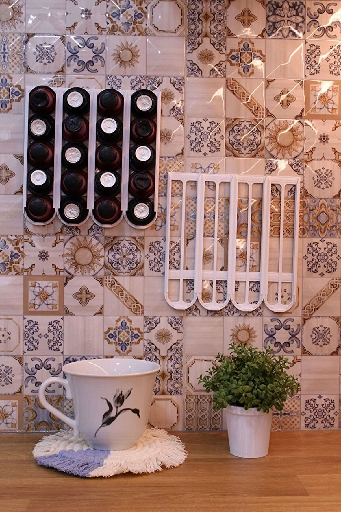 Nespresso Kapsül Kahve Uyumlu Yapıştırmalı Tutucu Düzenleyici Beyaz 40 Kapsül