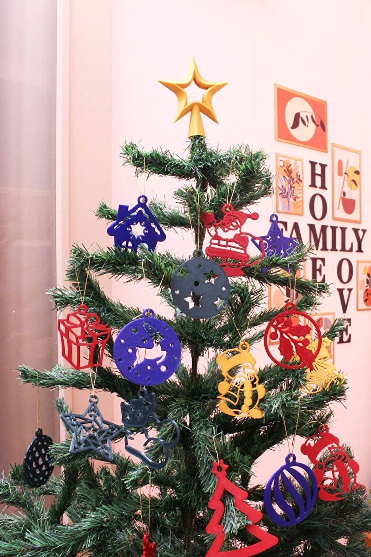 Yılbaşı Yeni Yıl Noel Çam Ağacı Süsü Ve Tepe Süsü Yıldız 25'li Set Renkli