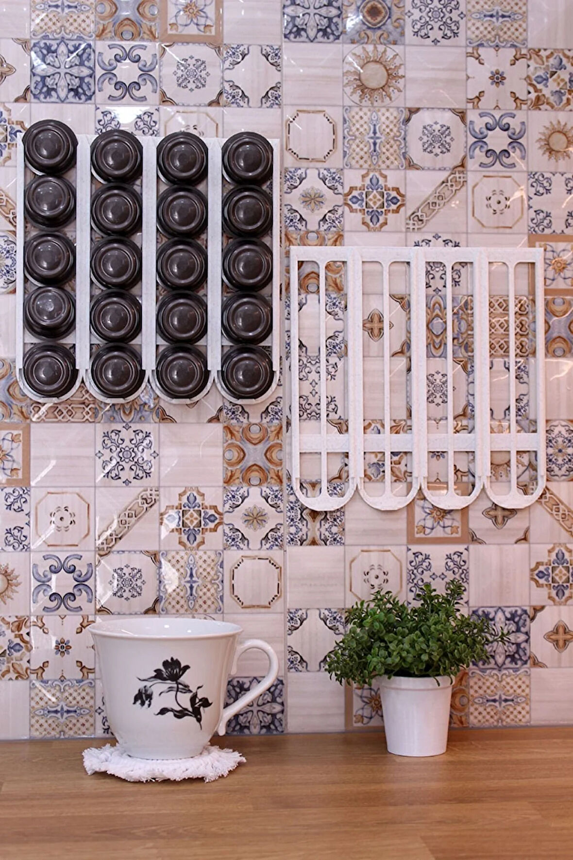 Tchibo Cafissimo Kapsül Kahve Uyumlu Yapıştırmalı Tutucu Düzenleyici Granit Beyaz 40 Kapsül