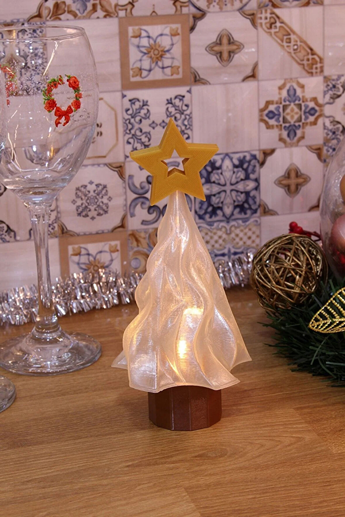 Led Mum Işıklı Yılbaşı Noel Çam Ağacı Dekoratif Biblo 17 Cm