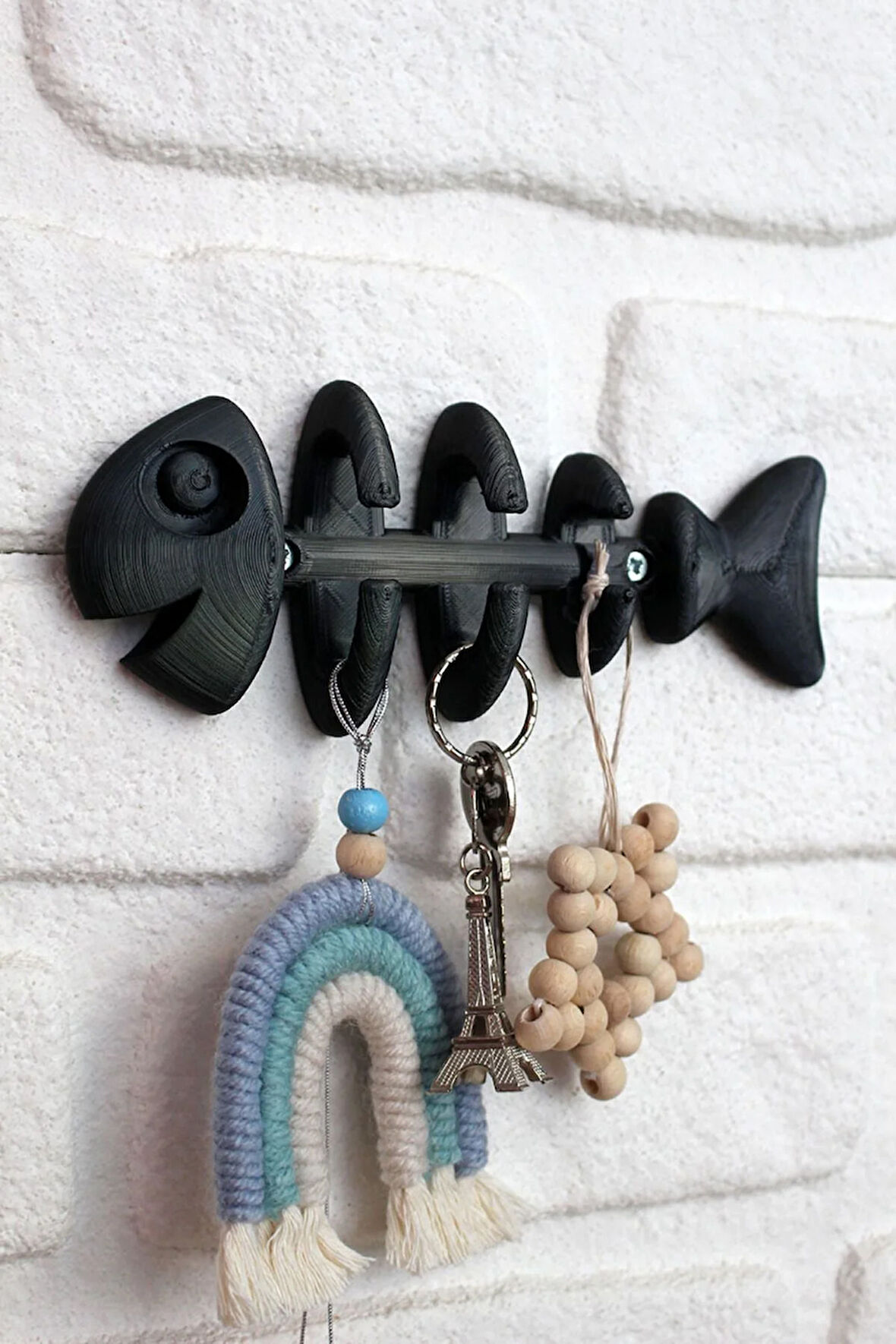 Balık Iskeleti Fishbone Dekoratif Duvar Askısı Anahtar Askısı Siyah 1 Adet