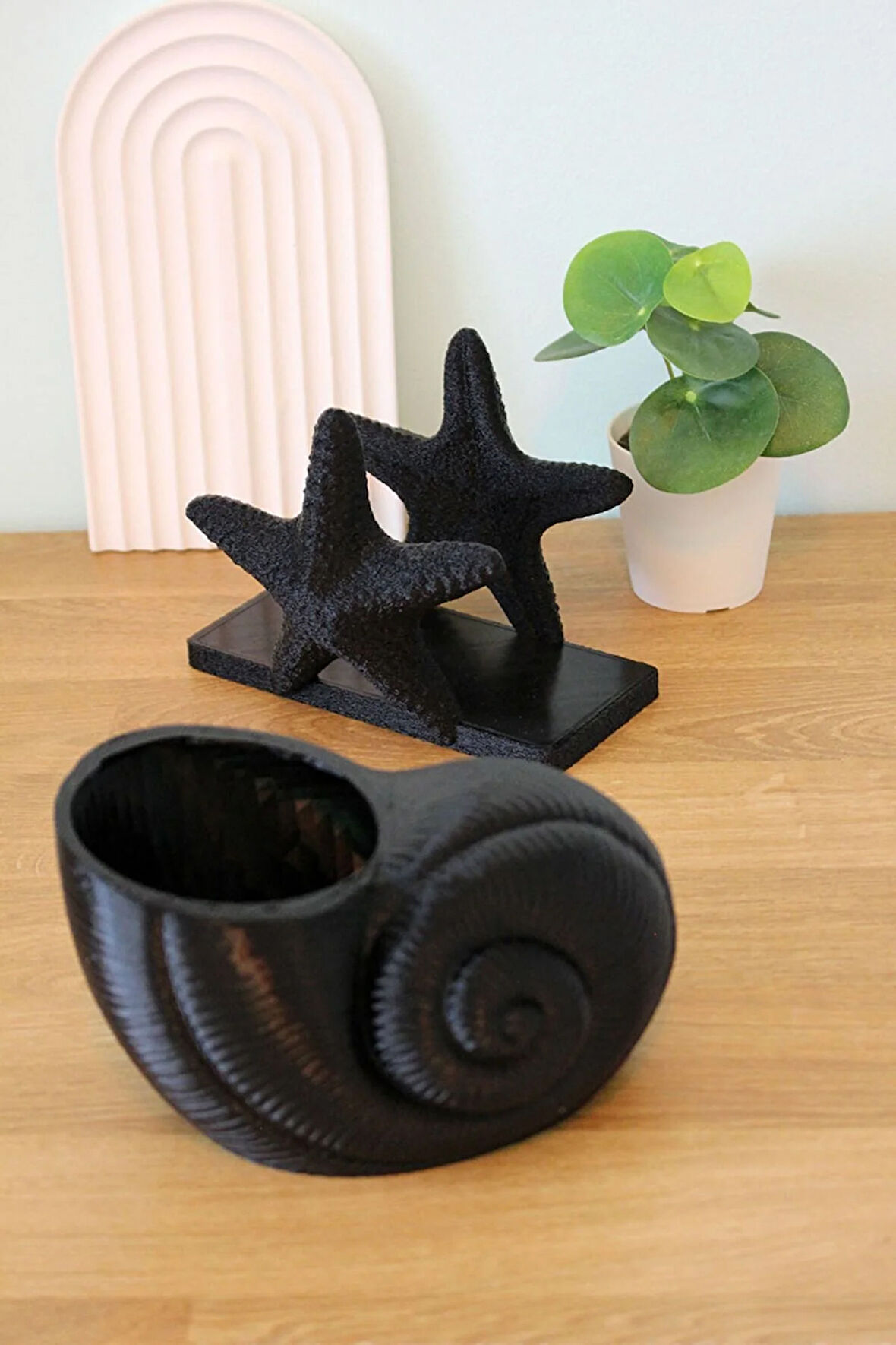 Deniz Kabuğu Organizer ve Deniz Yıldızı Peçetelik Sofra Dekorasyon Takımı Siyah