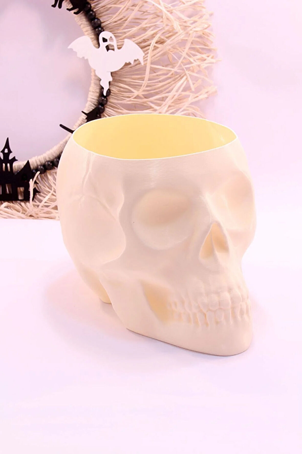 Halloween Cadılar Bayramı Dekoru Süsü Kuru Kafa Skull Kase Dekoratif Obje
