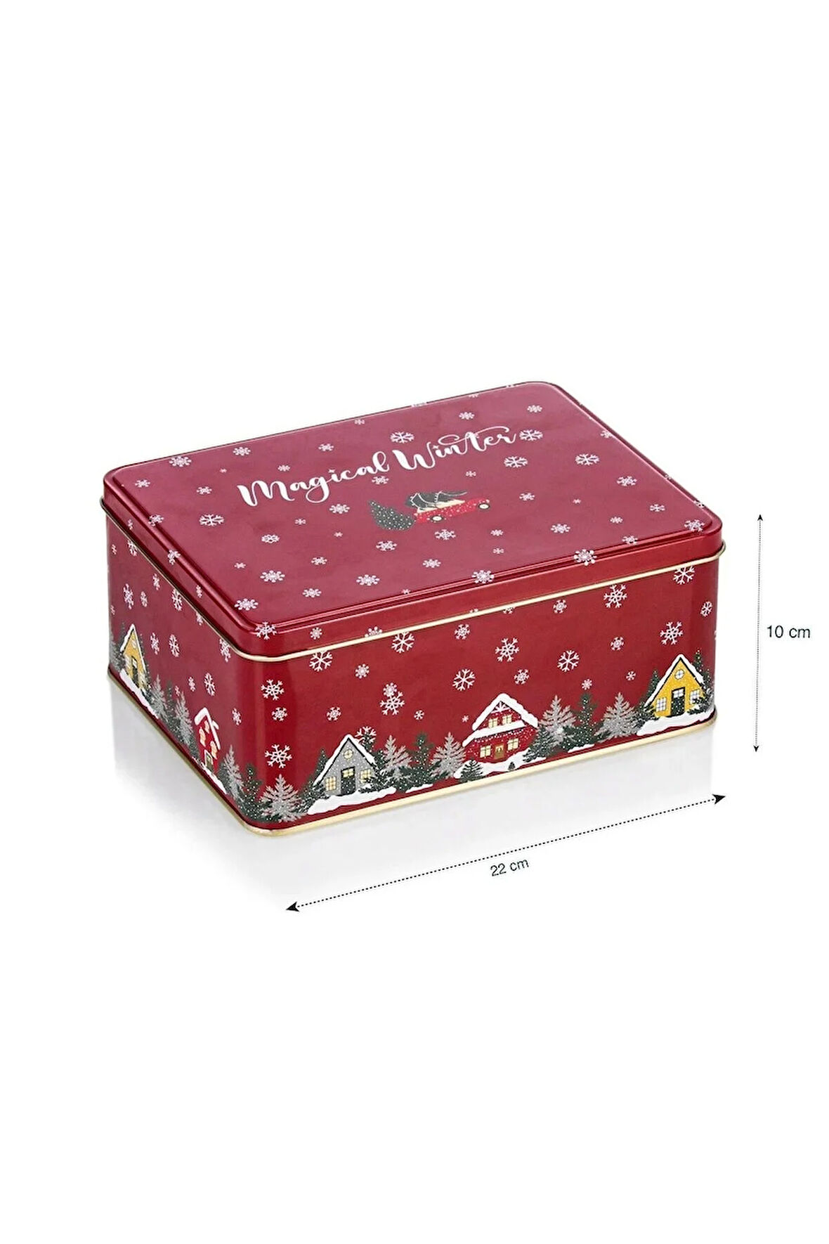 Yılbaşı Yeni Yıl Kış Temalı Metal Kurabiye Saklama Kabı 22x10cm
