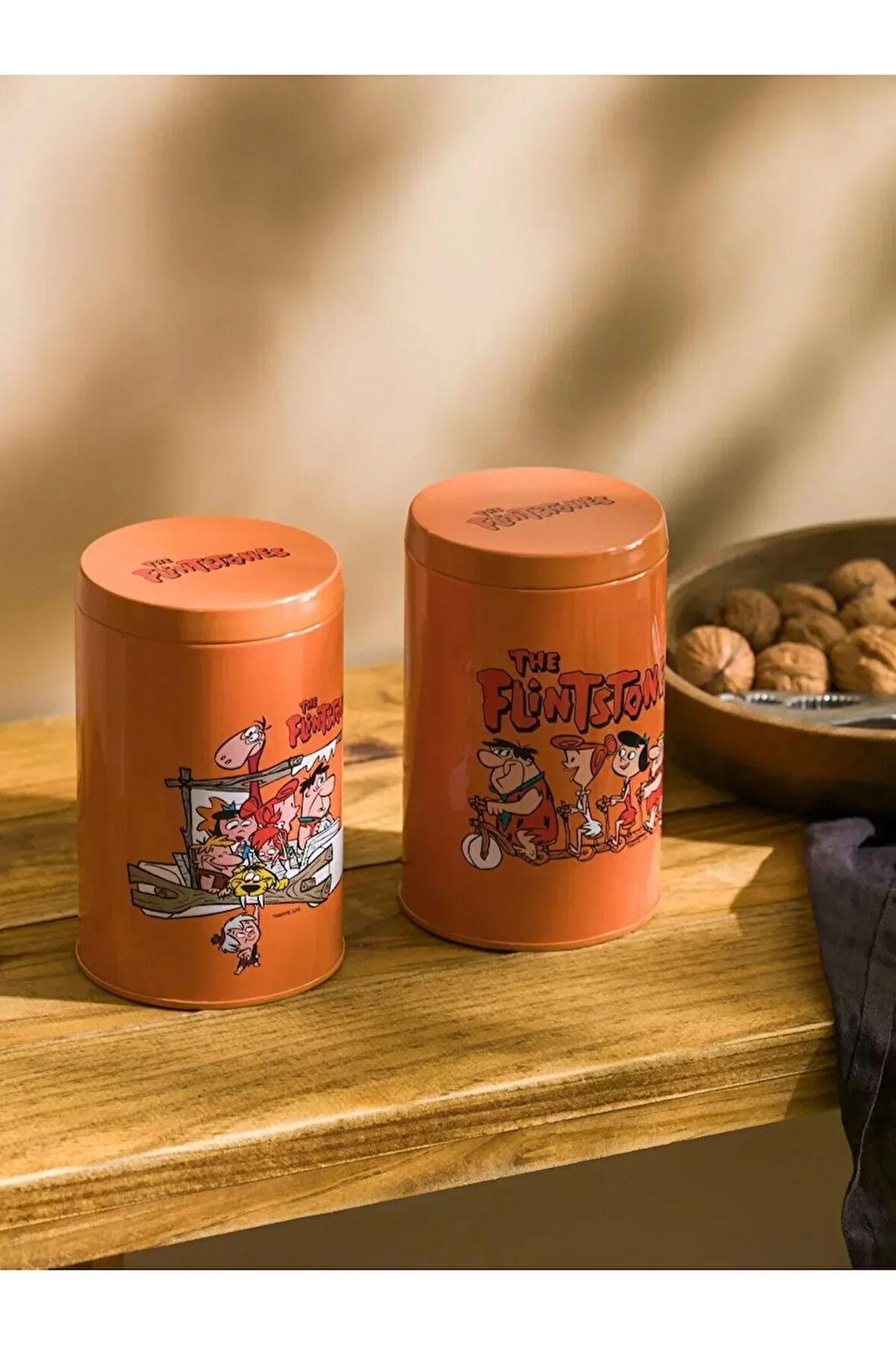 Flintstones Taş Devri Baskılı Metal Kurabiye Saklama Kabı 2'li Set 800mlx2