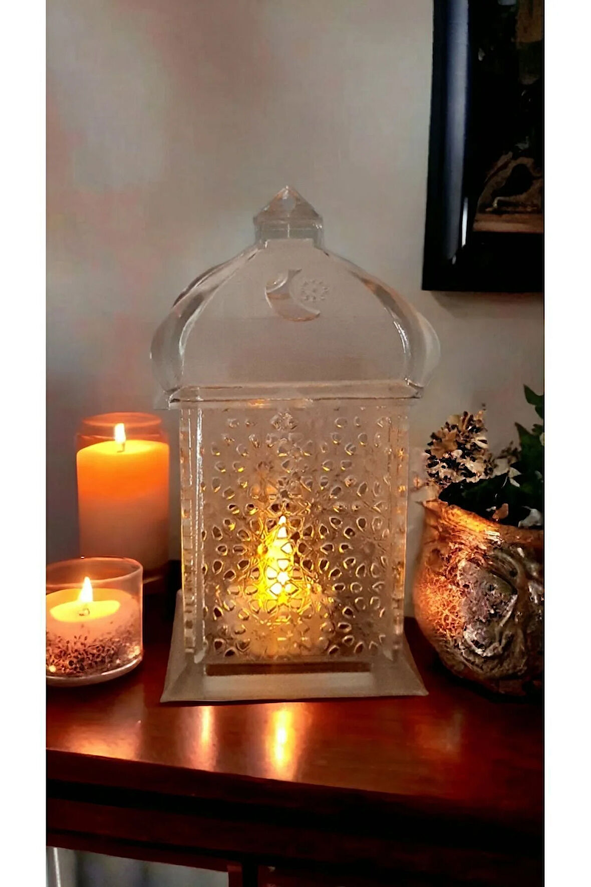 SINIRLI SAYIDA Alev Efektli Led Mum Işıklı Ramazan Feneri Ramadan Lantern Yarı Saydam