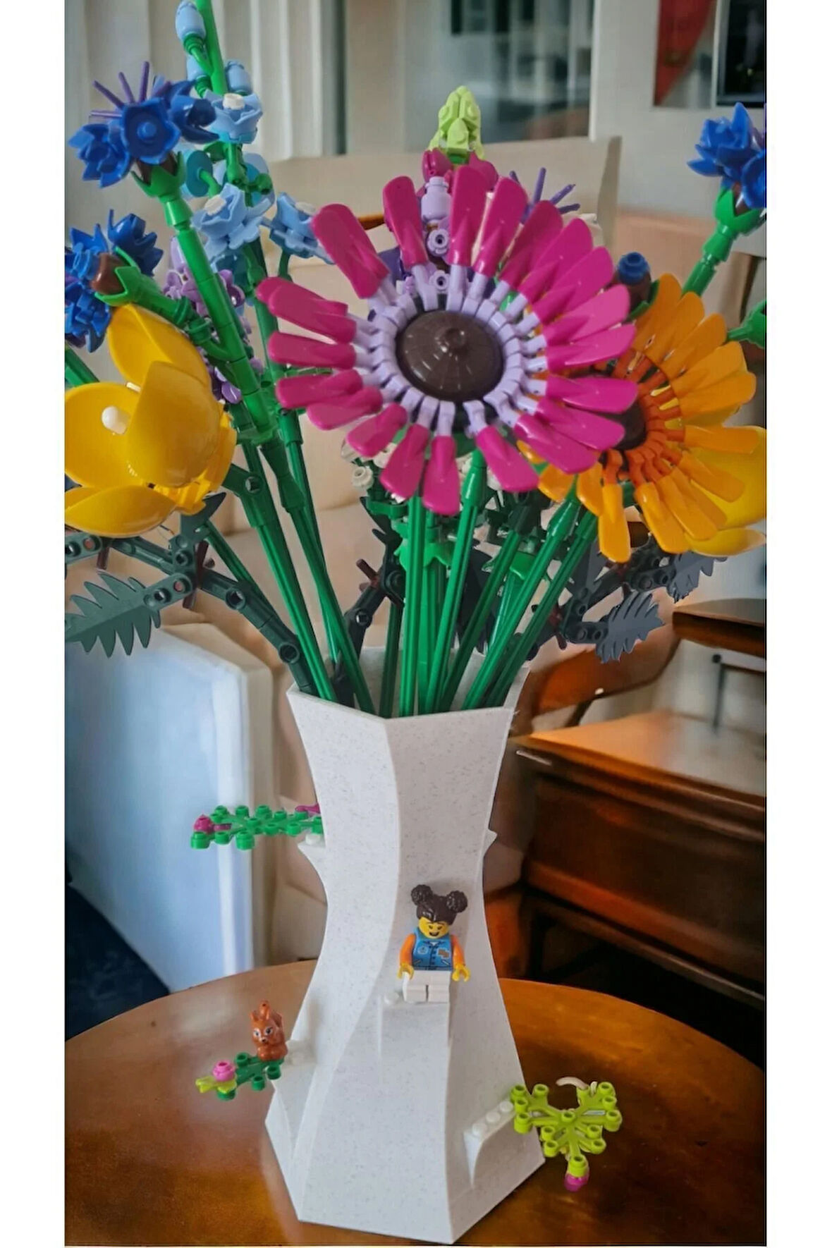 Lego Çiçek Uyumlu Özel Tasarım Dekoratif Vazo Biyoplastik Granit Beyaz (ÇİÇEKLER DAHİL DEĞİLDİR)