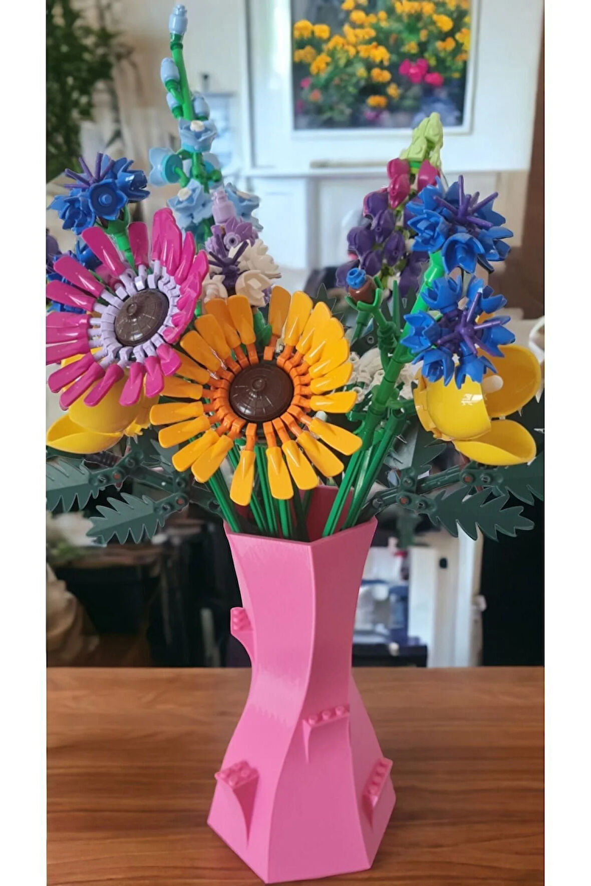 Lego Çiçek Uyumlu Özel Tasarım Dekoratif Vazo Biyoplastik Pembe (ÇİÇEKLER DAHİL DEĞİLDİR)