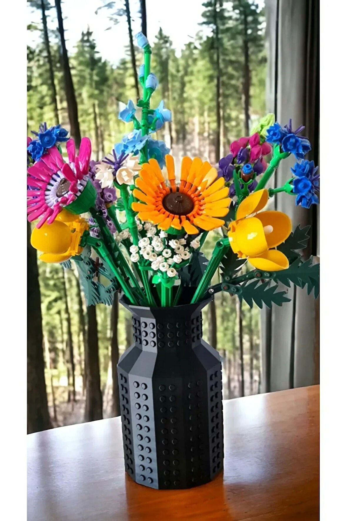 Lego Çiçek Uyumlu Özel Tasarım Dekoratif Vazo Biyoplastik Siyah (ÇİÇEKLER DAHİL DEĞİLDİR)