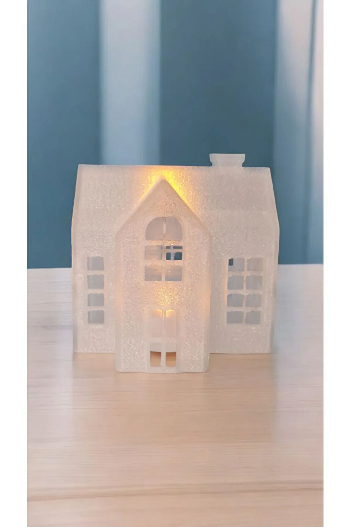 Alev Efektli Led Mum Işıklı Mini Köşk Ev Dekoratif Biblo