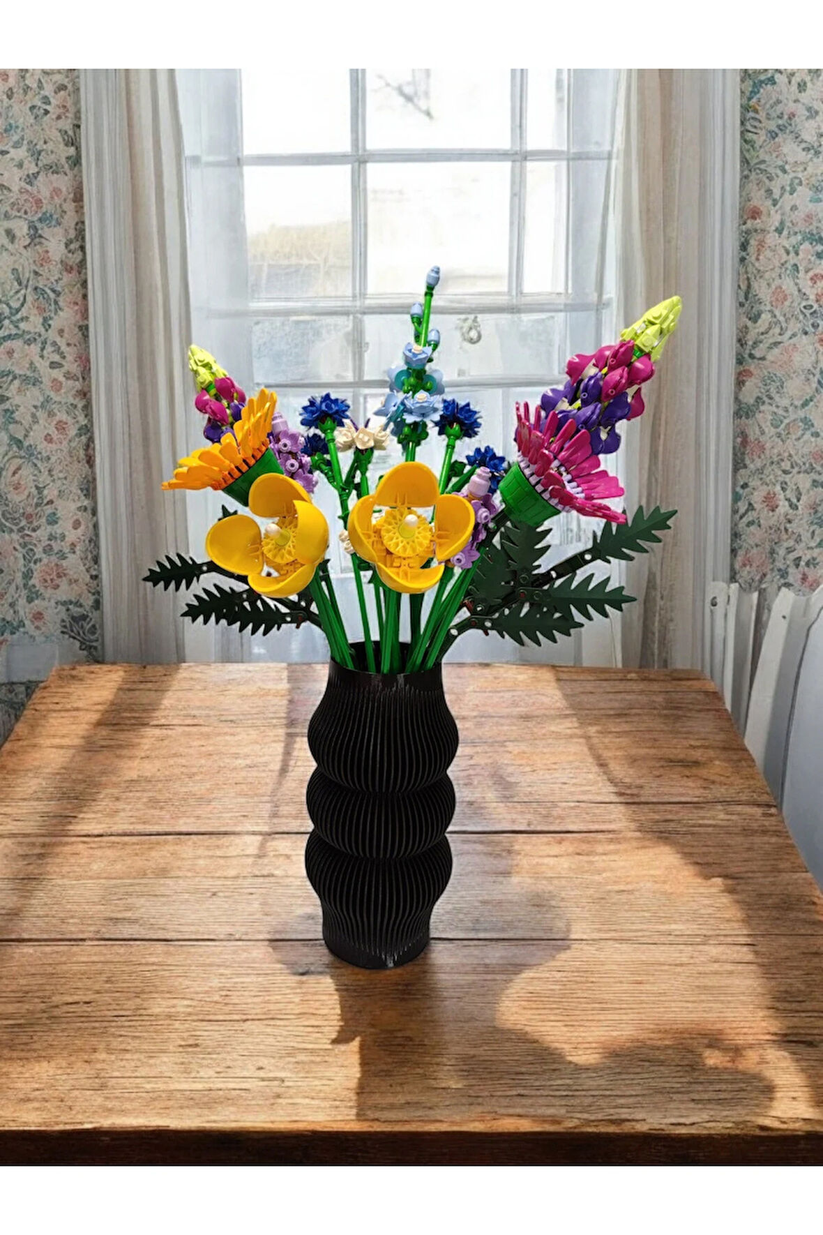 Bohem Şık Çizgili Iskandinav Tarz Özel Tasarım Dekoratif Vazo Biyoplastik Siyah