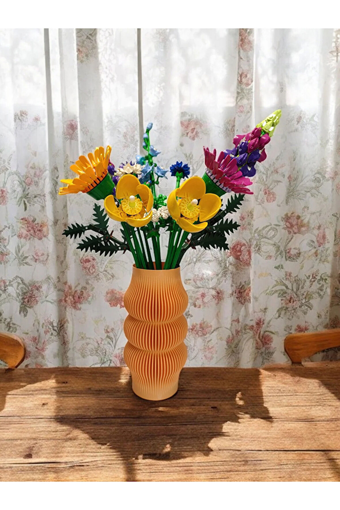 Bohem Şık Çizgili Iskandinav Tarz Özel Tasarım Dekoratif Vazo Biyoplastik Pastel Turuncu