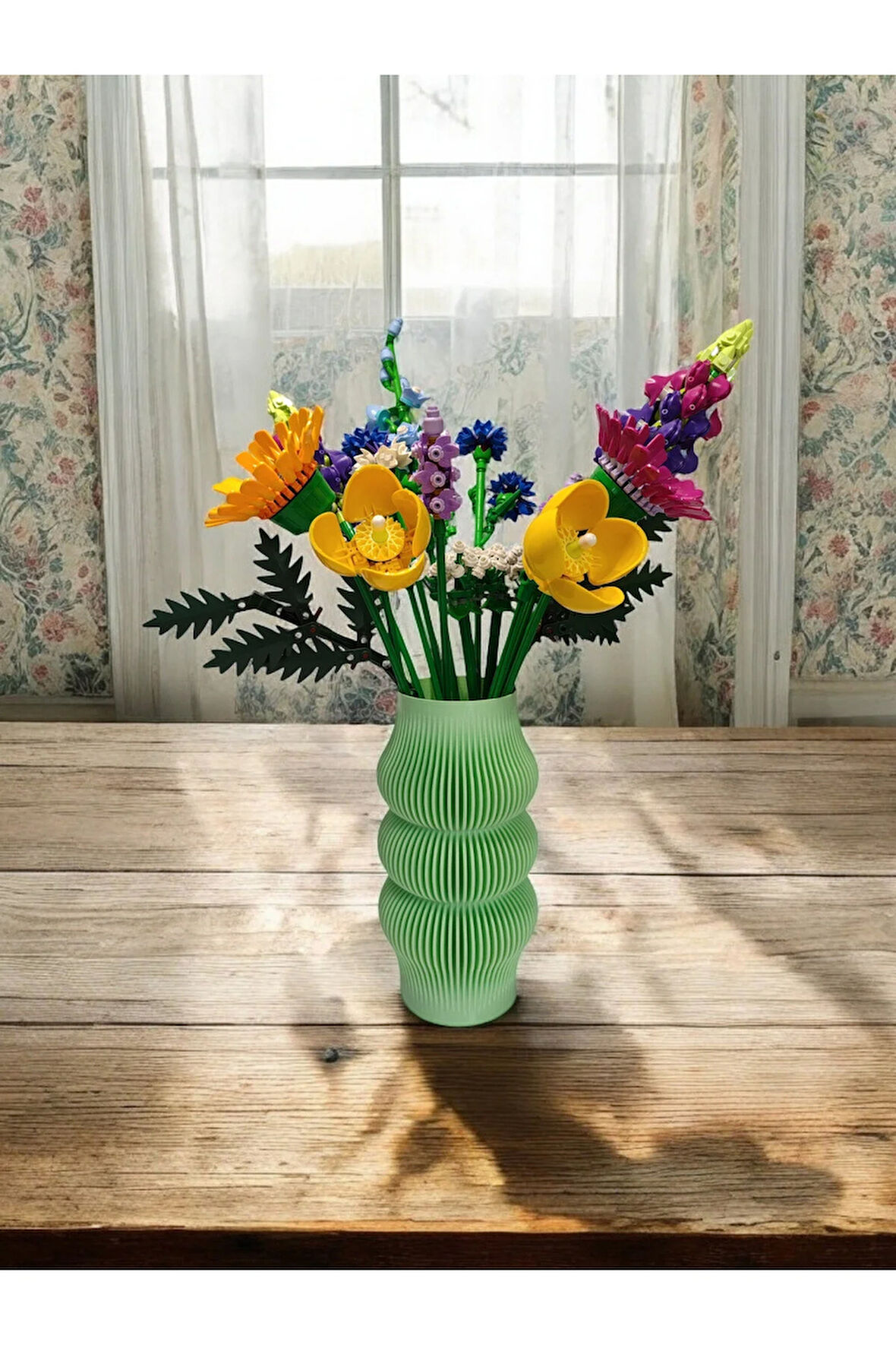 Bohem Şık Çizgili Iskandinav Tarz Özel Tasarım Dekoratif Vazo Biyoplastik Pastel Yeşil