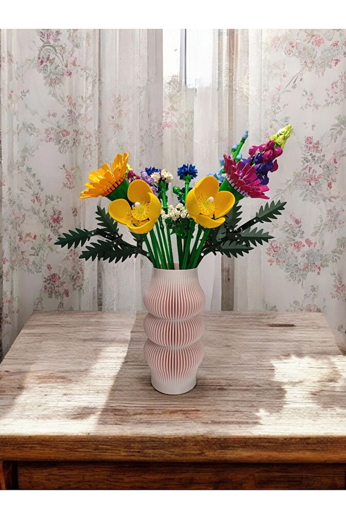 Bohem Şık Çizgili Iskandinav Tarz Özel Tasarım Dekoratif Vazo Biyoplastik Pastel Pembe