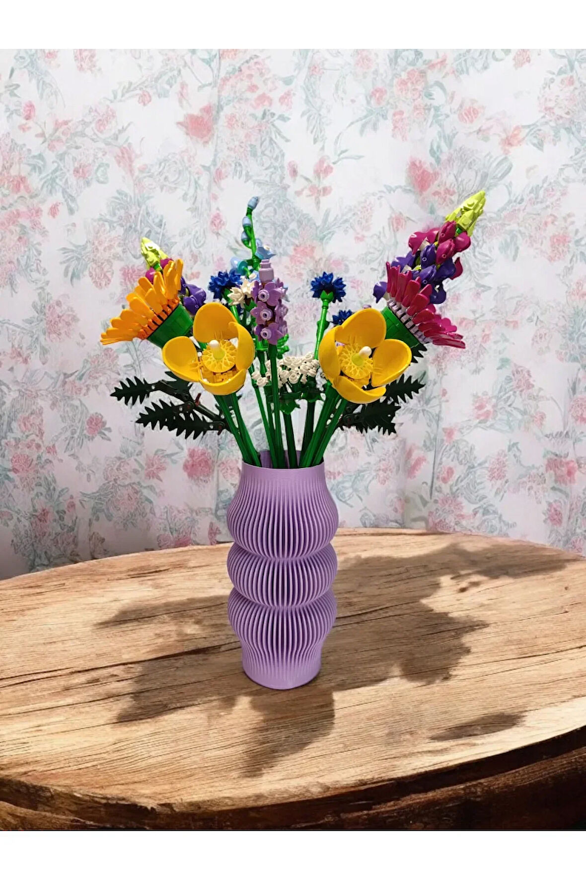 Bohem Şık Çizgili Iskandinav Tarz Özel Tasarım Dekoratif Vazo Biyoplastik Pastel Mor