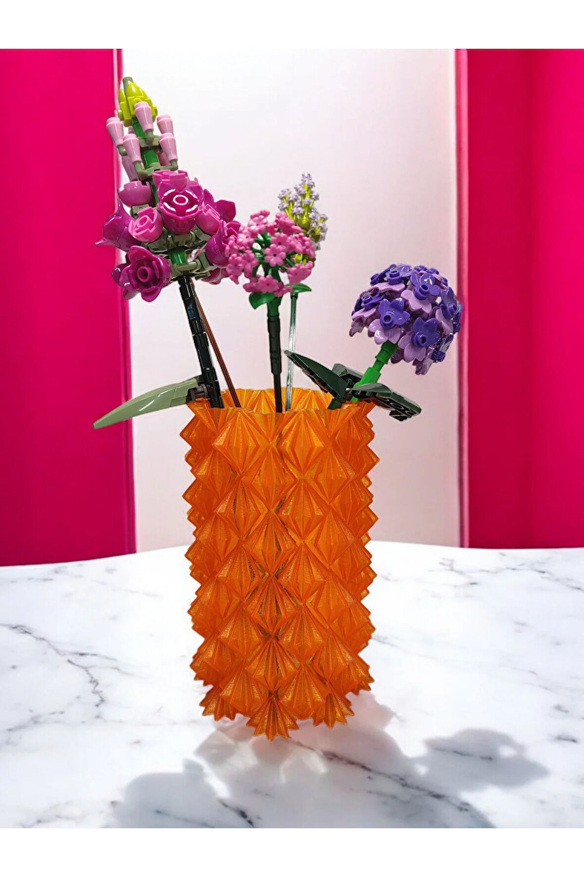 3 Boyutlu Kristal Tasarım Dekoratif Vazo Biyoplastik Transparan Turuncu