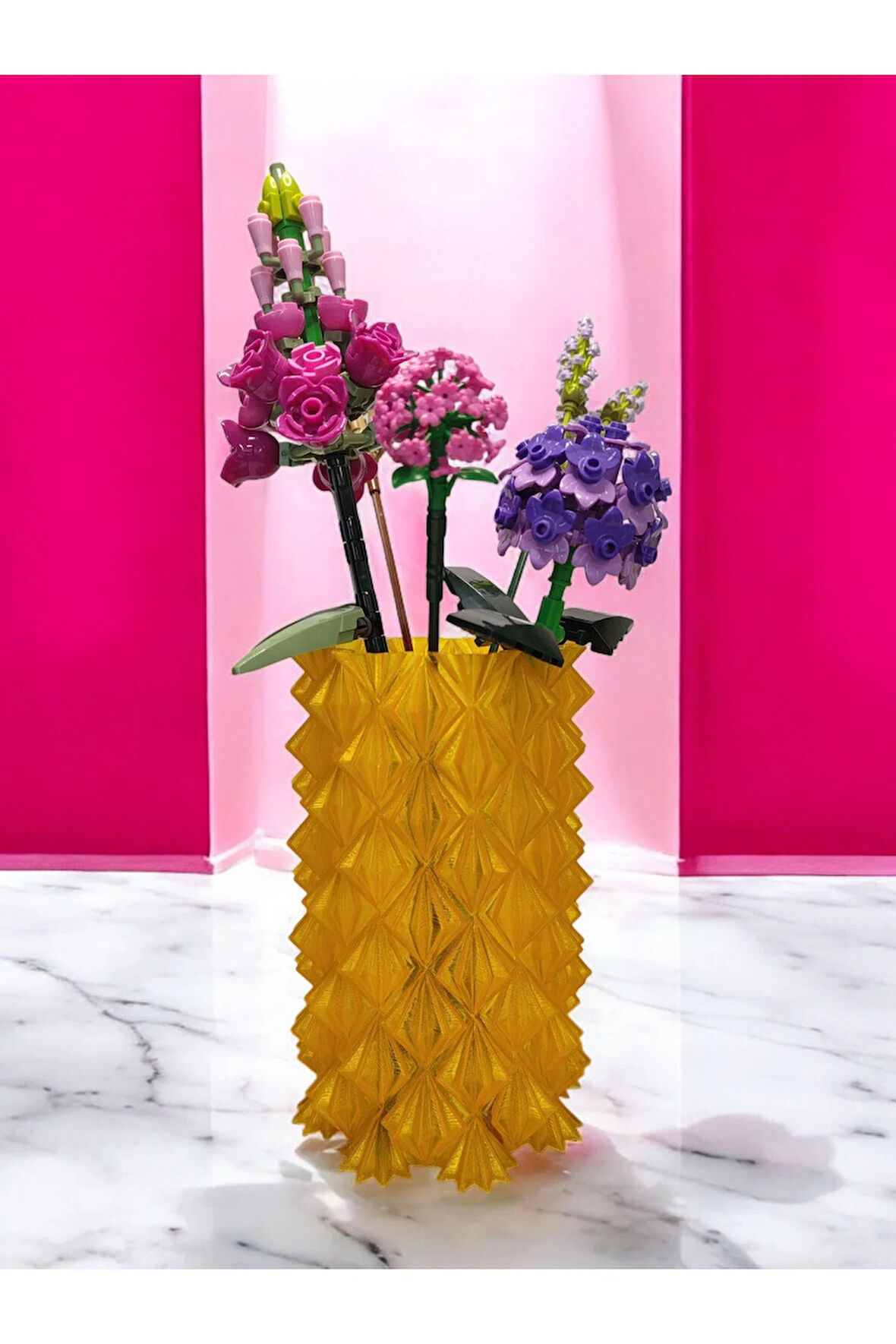 3 Boyutlu Kristal Tasarım Dekoratif Vazo Biyoplastik Transparan Sarı